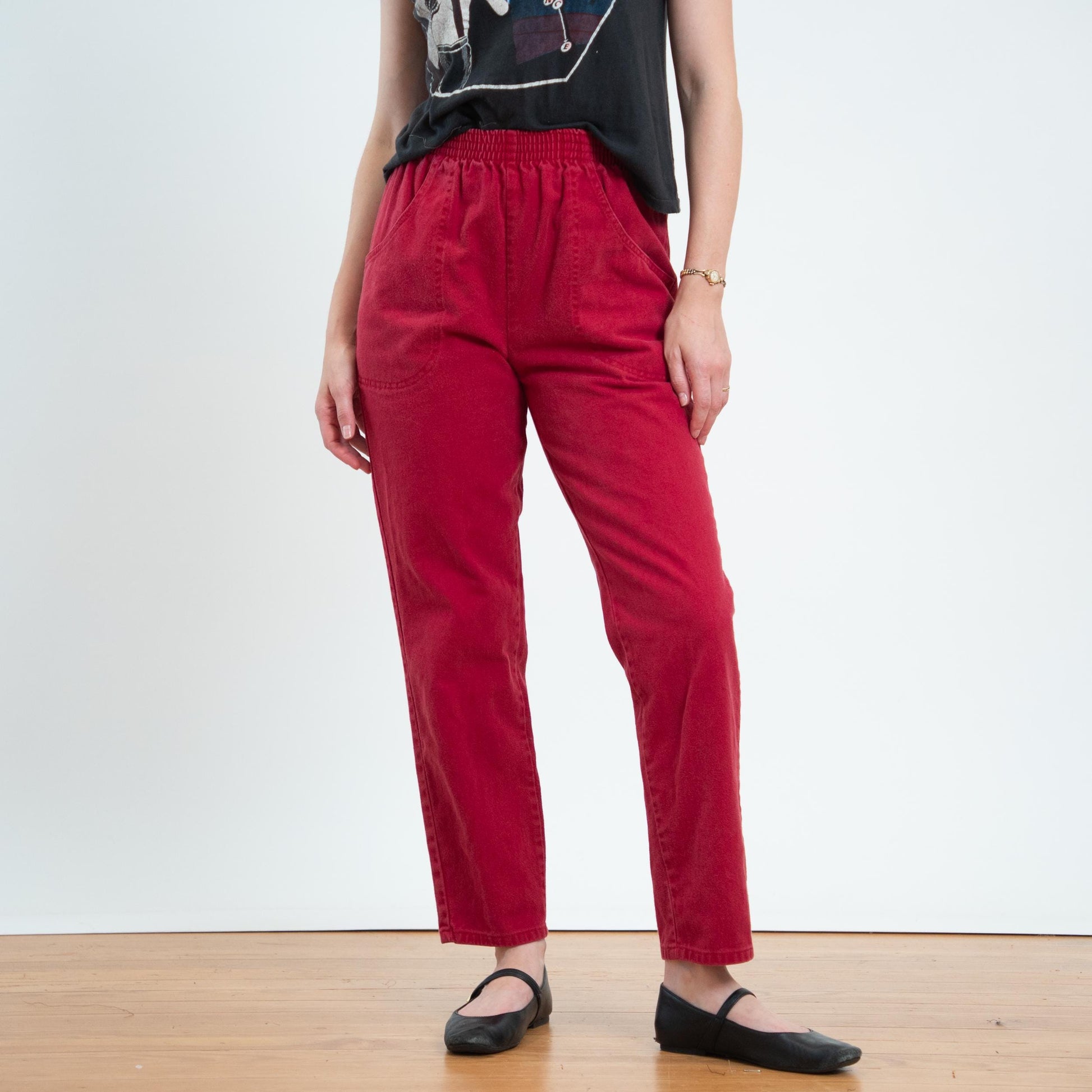 Vintage 80s Cherry Red Cotton Twill Lounge Pants - Medium