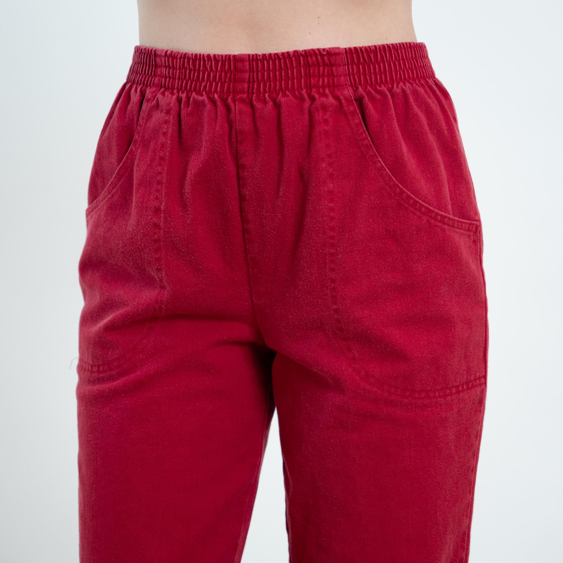Vintage 80s Cherry Red Cotton Twill Lounge Pants - Medium