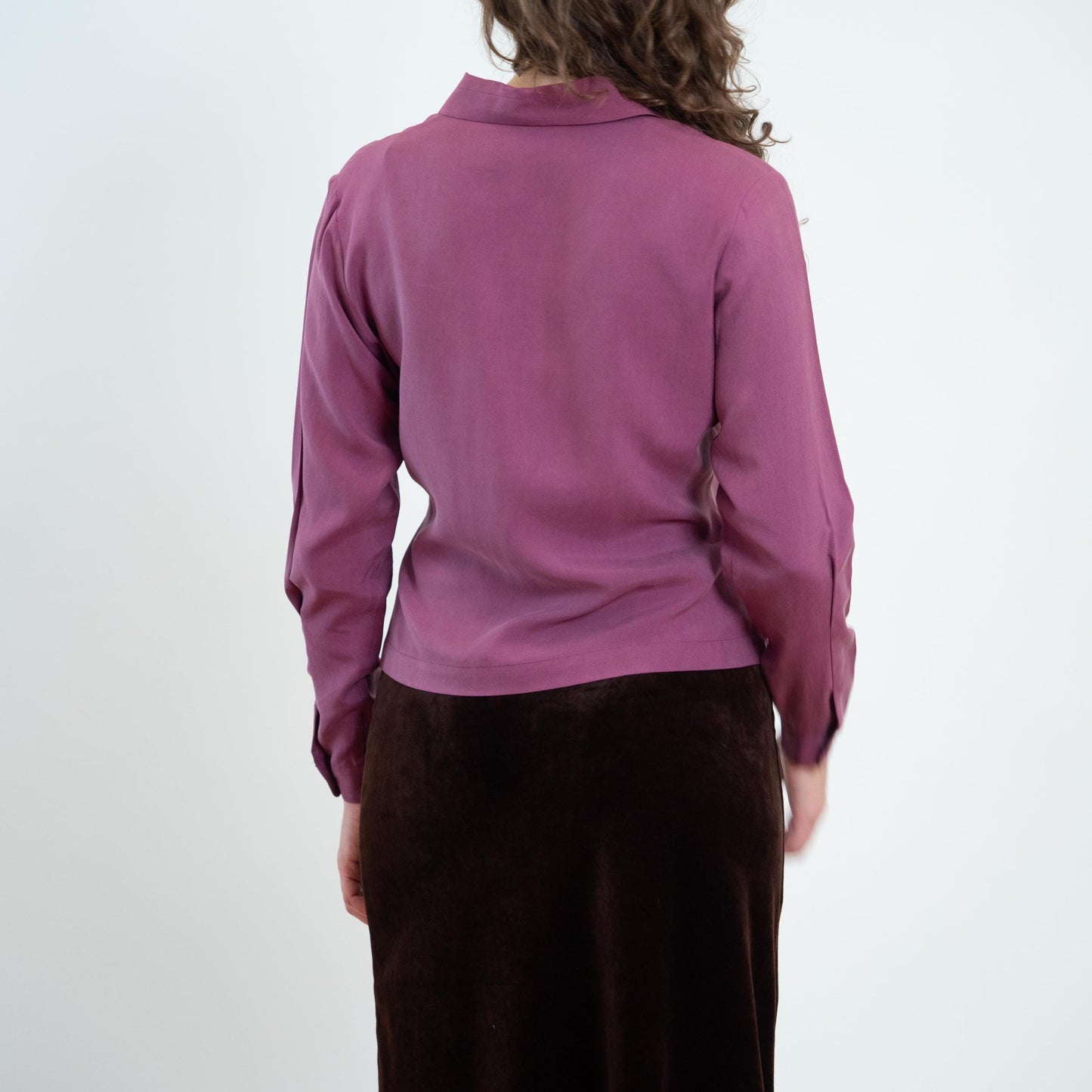 Vintage 90s Mauve Purple Silk Double Button Blouse - Small