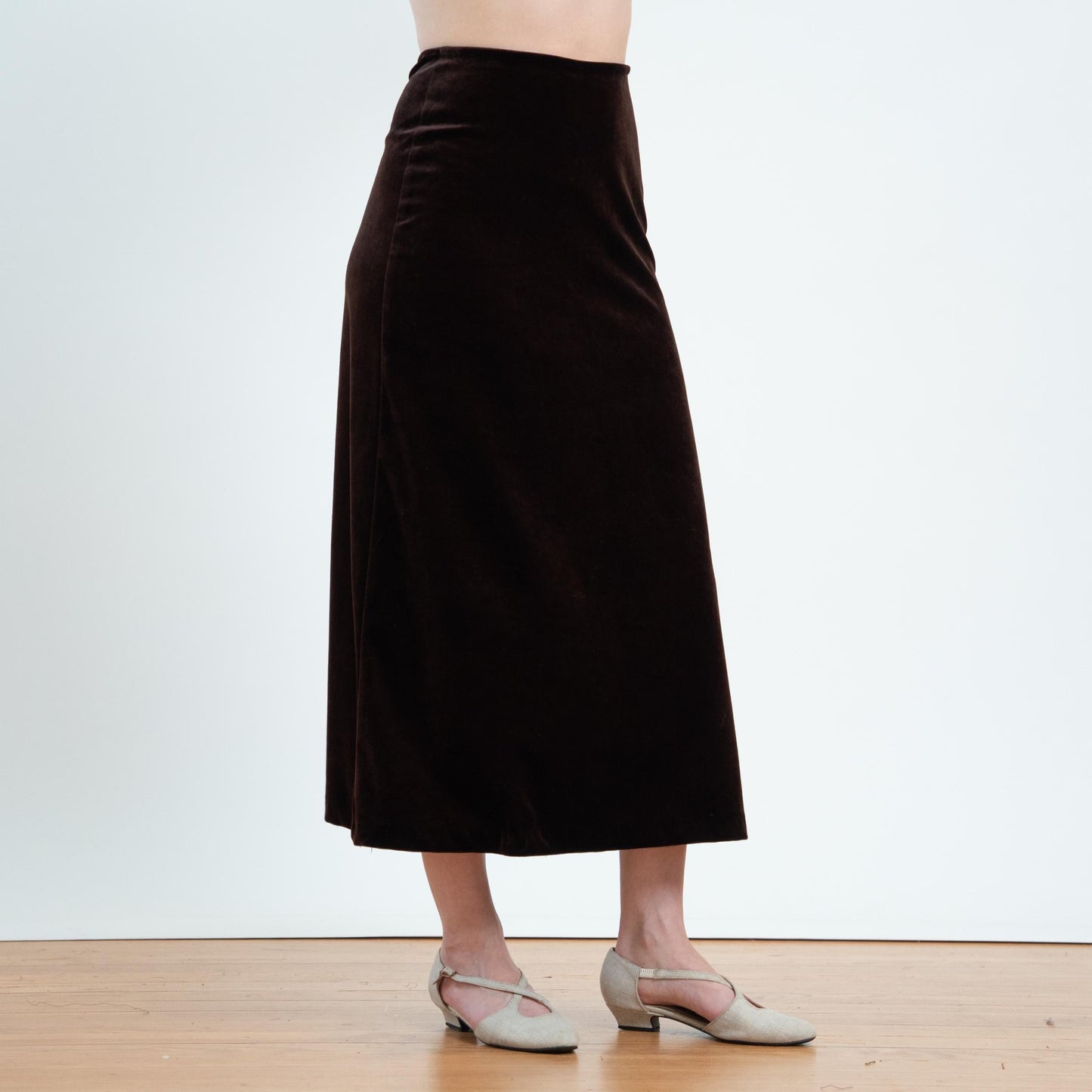 Vintage 90s Dark Brown Velvet Maxi Skirt - Small