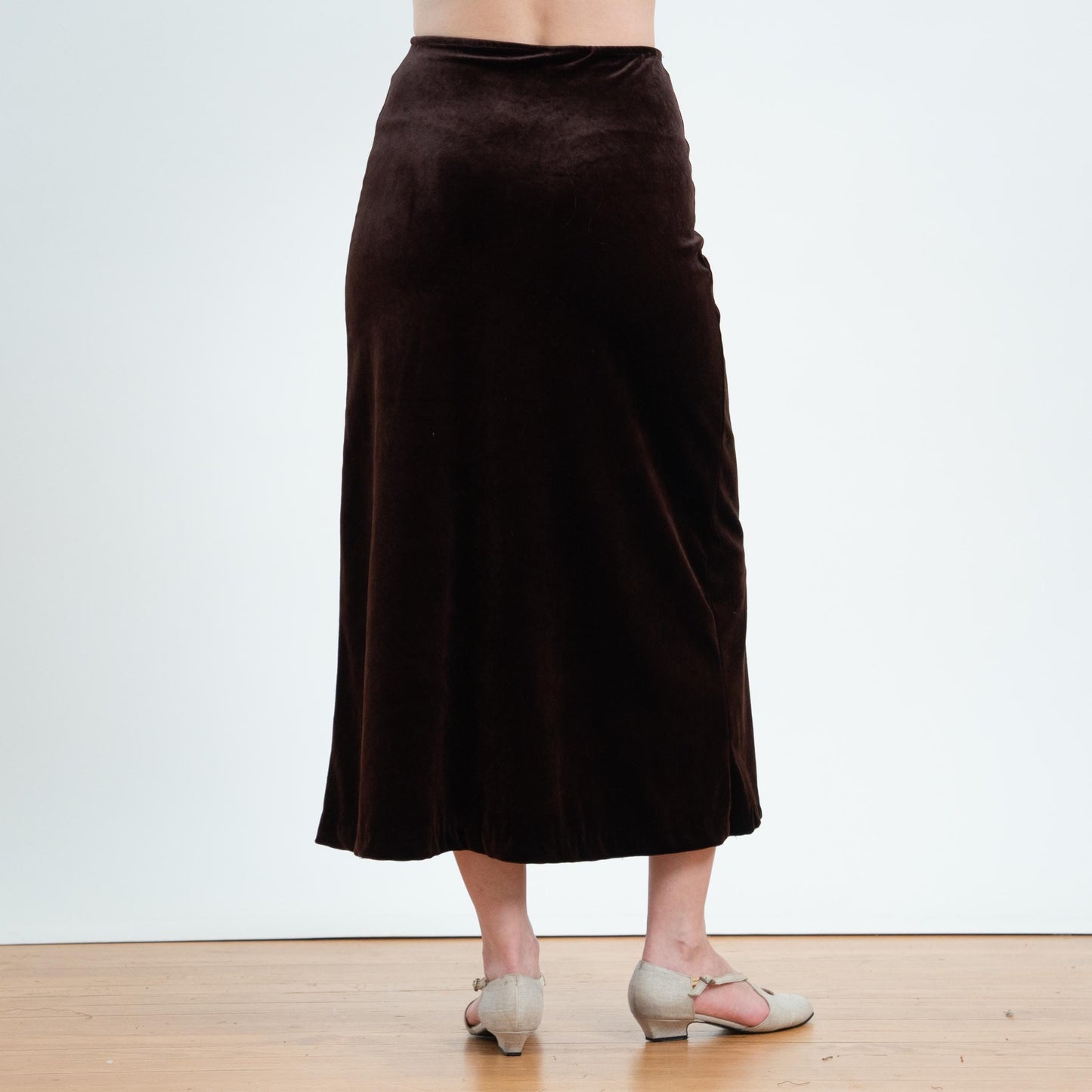 Vintage 90s Dark Brown Velvet Maxi Skirt - Small