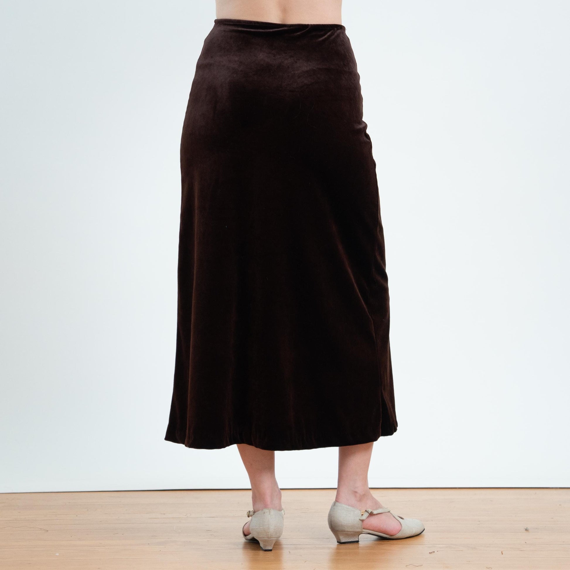 Vintage 90s Dark Brown Velvet Maxi Skirt - Small