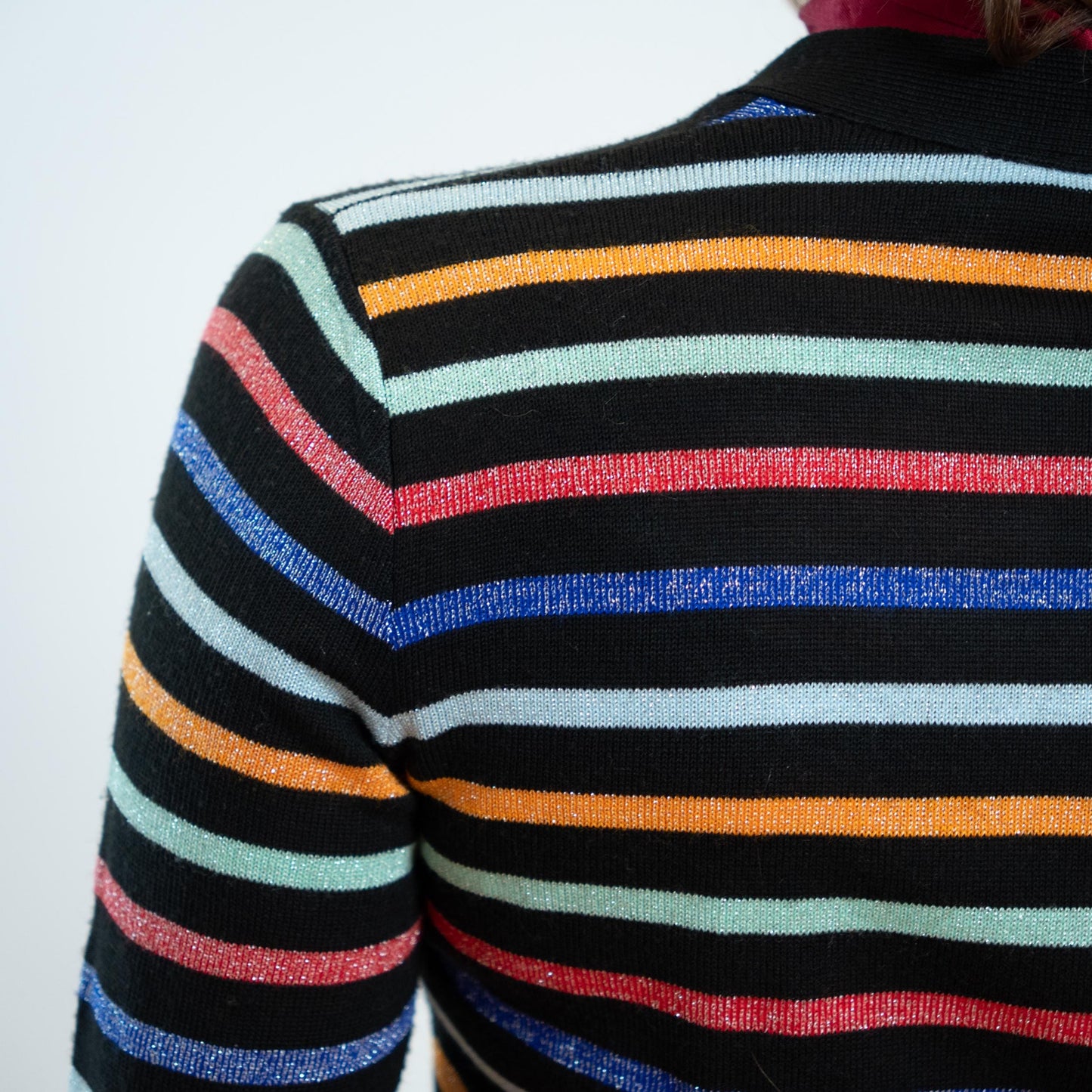 Vintage 70s Lurex Striped Knit Maxi Dress & Cardigan Set - Small | Black Jewel Tone Stripe Matching Two Piece Outfit