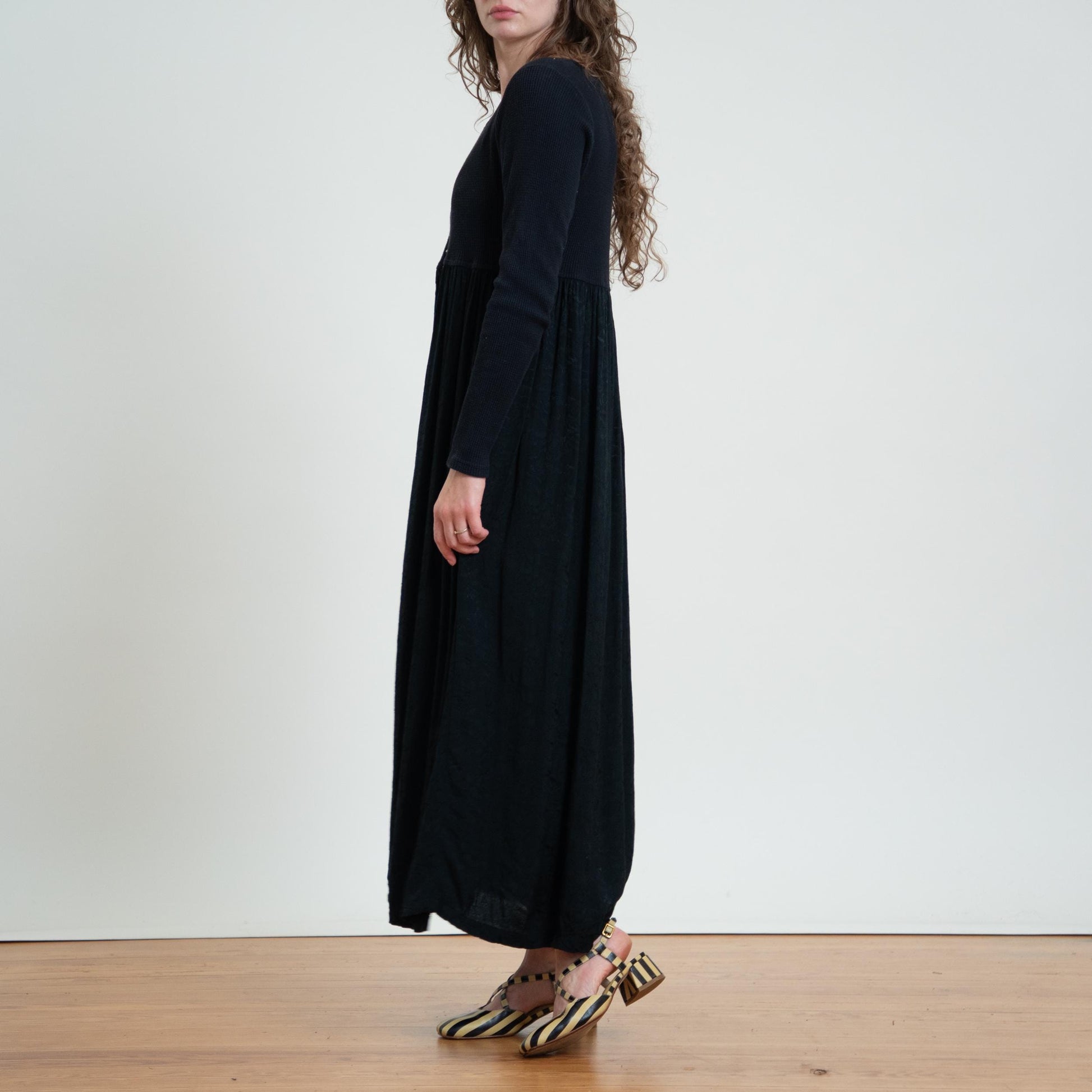 Vintage 90s Witchy Black Hook & Eye Maxi Dress - Large