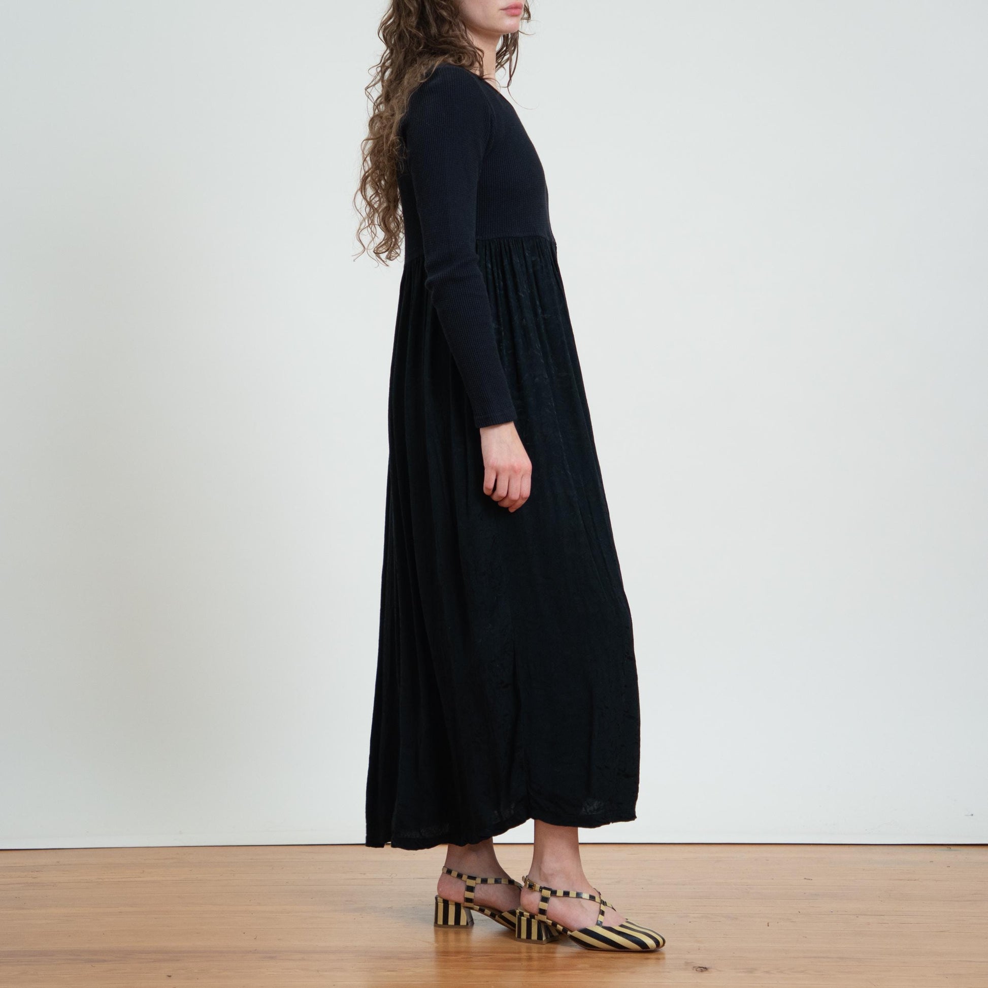Vintage 90s Witchy Black Hook & Eye Maxi Dress - Large