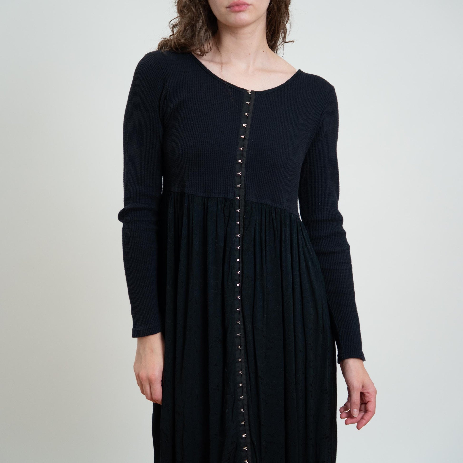 Vintage 90s Witchy Black Hook & Eye Maxi Dress - Large
