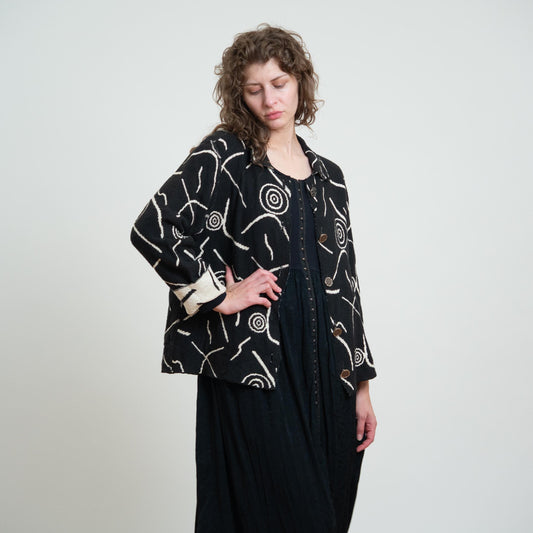 Vintage 90s Black & White Reversible Tapestry Jacket - Medium