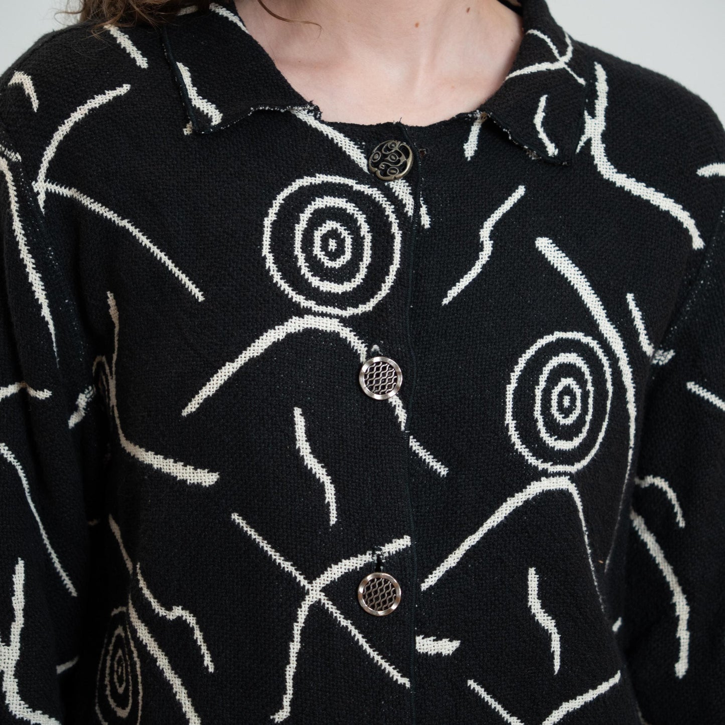 Vintage 90s Black & White Reversible Tapestry Jacket - Medium