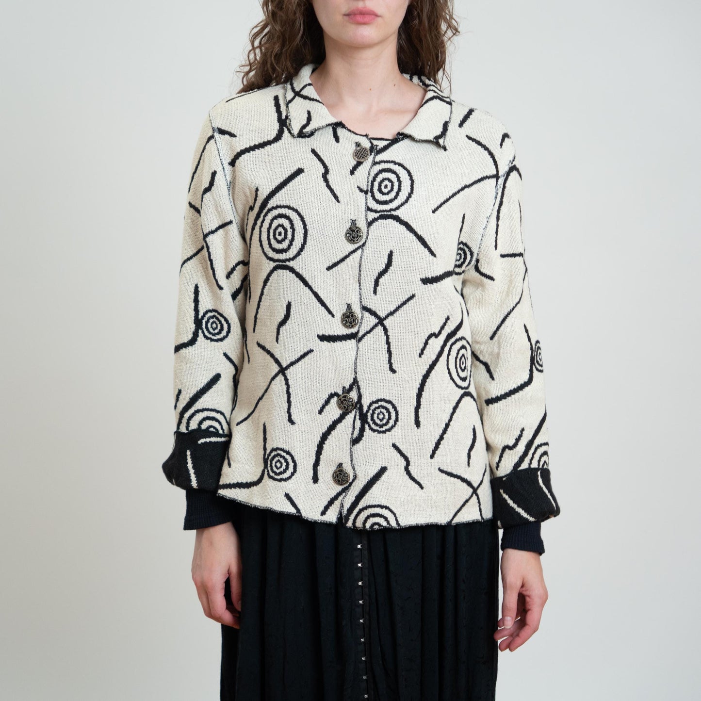 Vintage 90s Black & White Reversible Tapestry Jacket - Medium