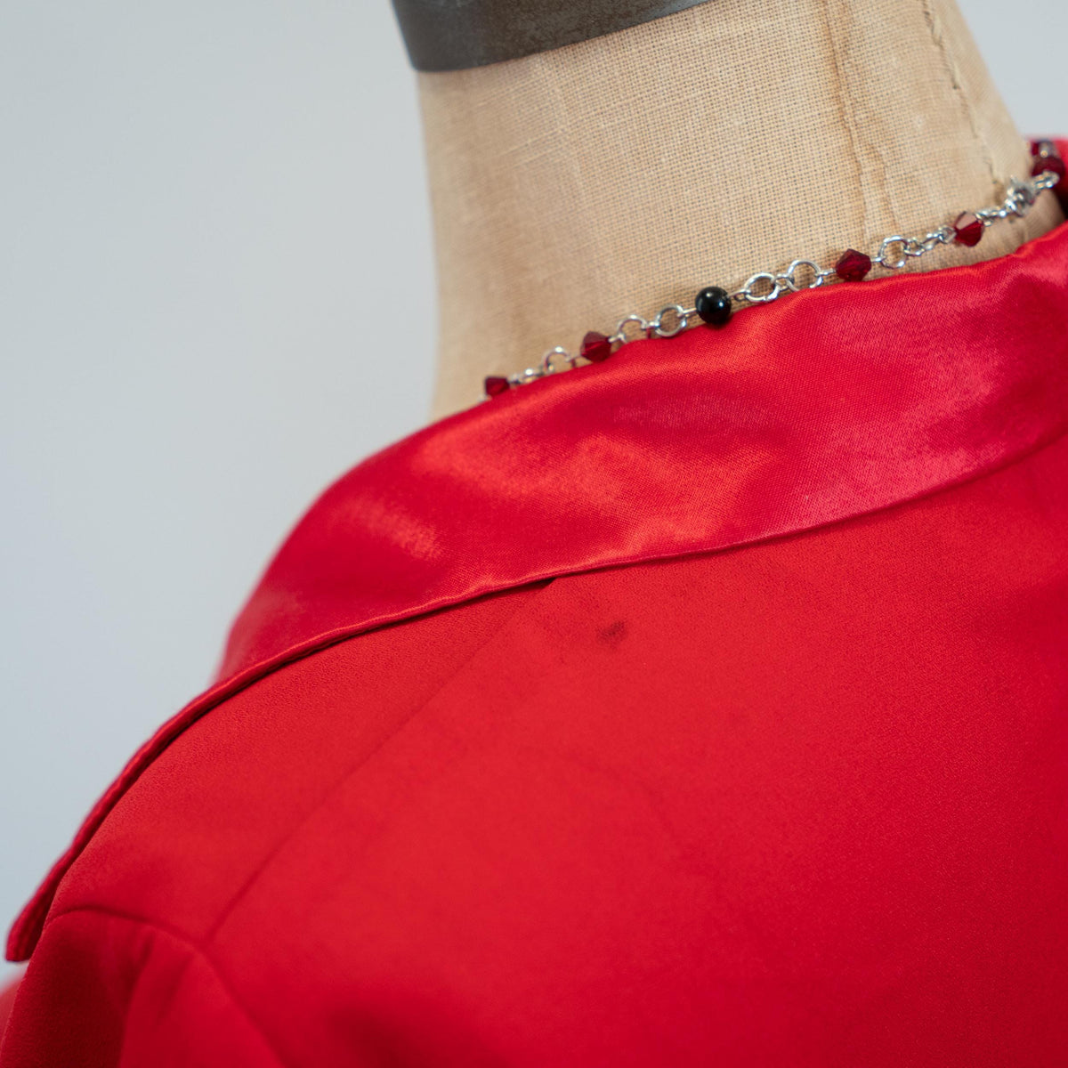 Vintage 90s Red Chiffon & Satin Crop Top - Medium to Large | Short Sleeve Tie Front Blouse