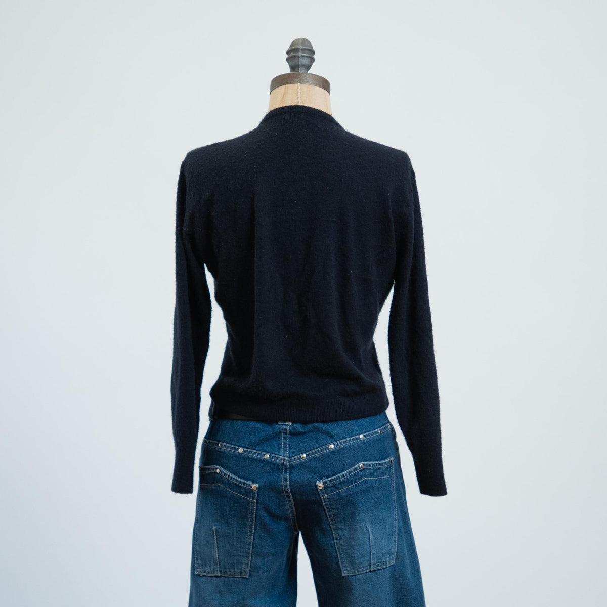 Vintage 50s Midnight Blue Cashmere Beaded Cardigan, As Is - Small | Cropped Button Up Lightweight Sweater