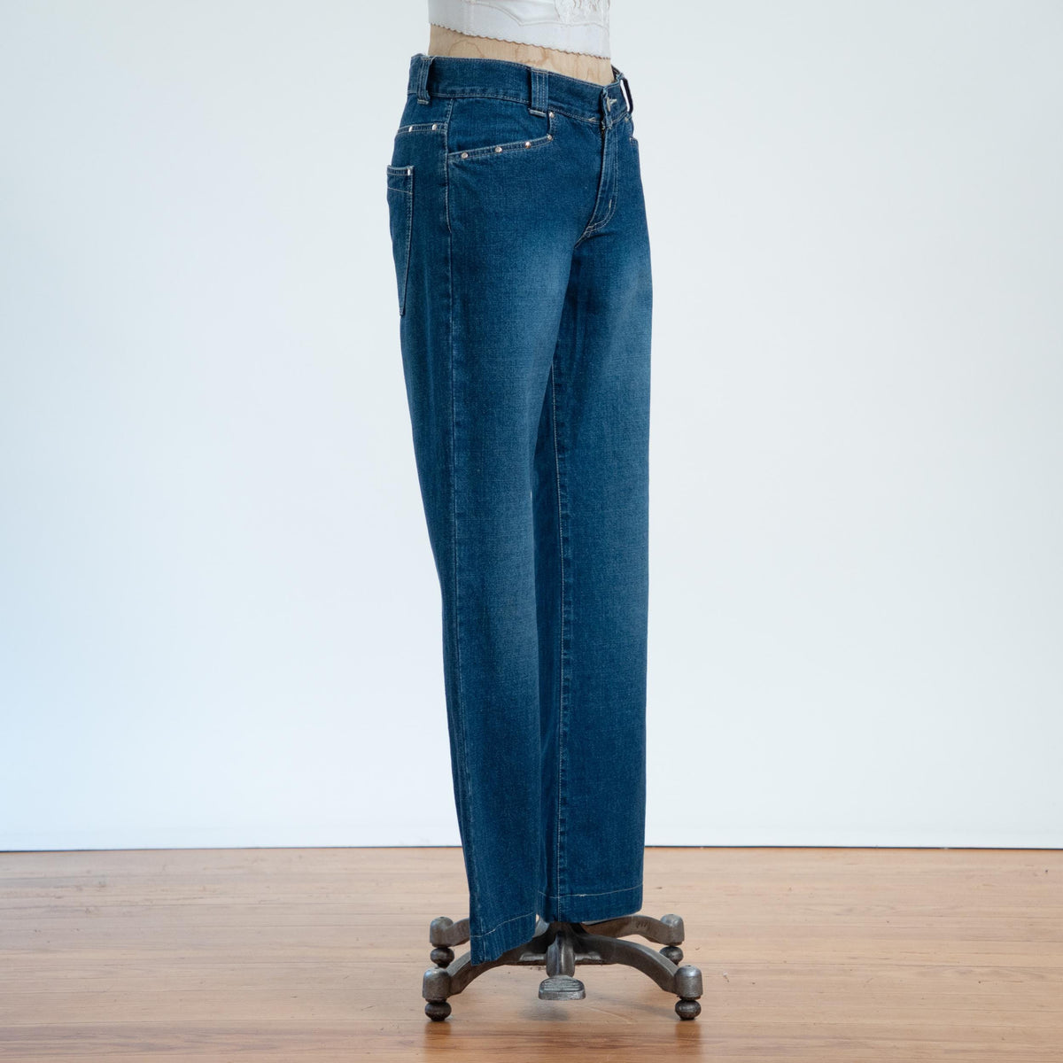 Vintage Y2K Low Rise Studded Flared Jeans - Small | Dark Wash Denim Flares