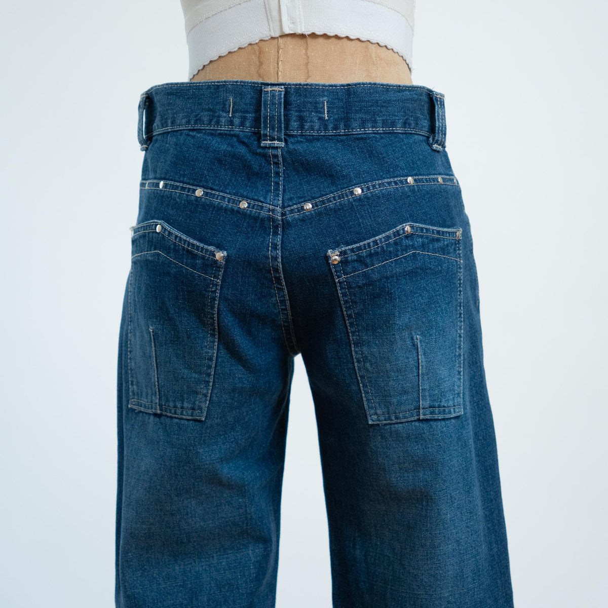 Vintage Y2K Low Rise Studded Flared Jeans - Small | Dark Wash Denim Flares