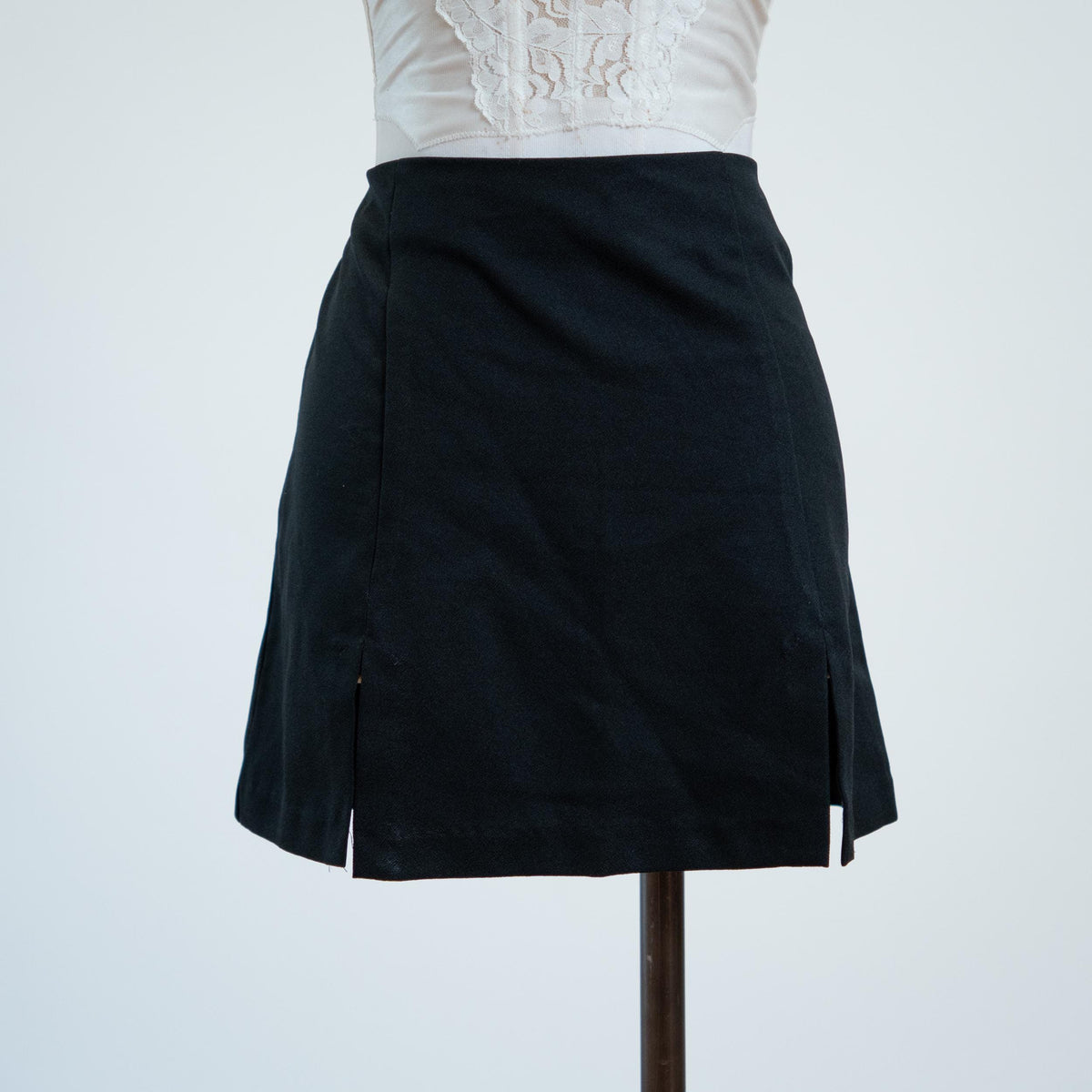 Vintage 90s Black A-Line Mini Skirt - Medium, 28" Waist | High Waisted Minimalist Miniskirt