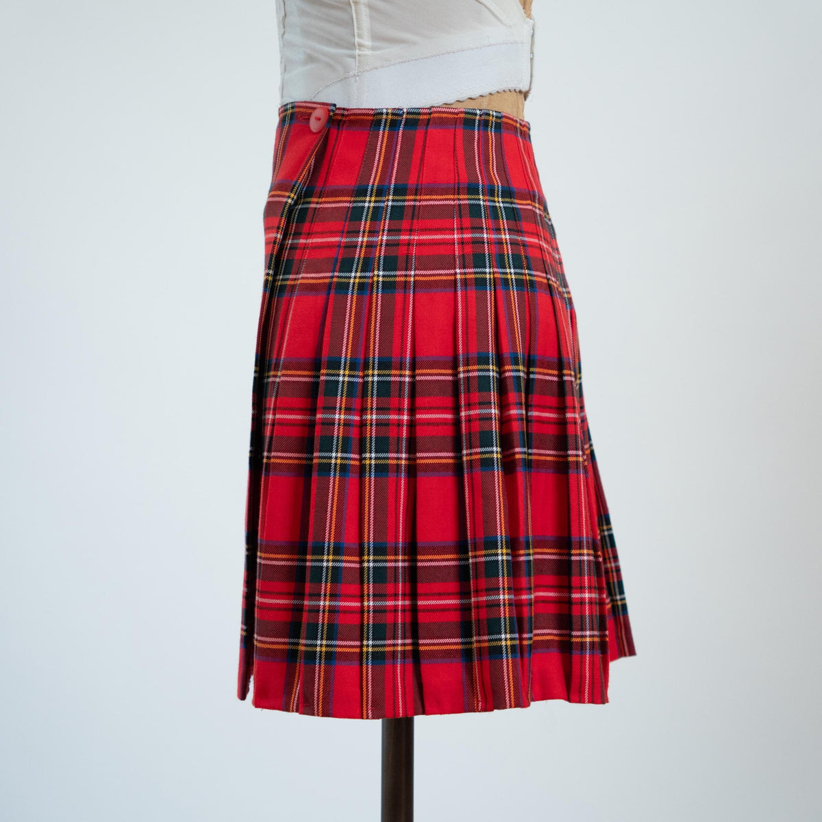 Vintage 90s Red Plaid Schoolgirl Mini Skirt - Extra Small, 24" Waist | High Waisted Pleated Wrap Skirt
