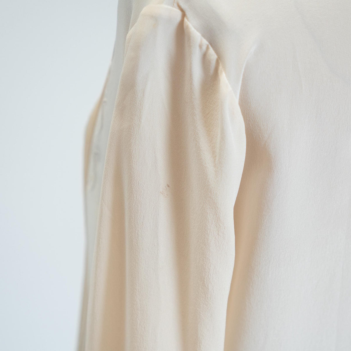 Vintage 70s Ivory Silk Eyelet Blouse - Large | Peony Boho Long Sleeve Button Up Top