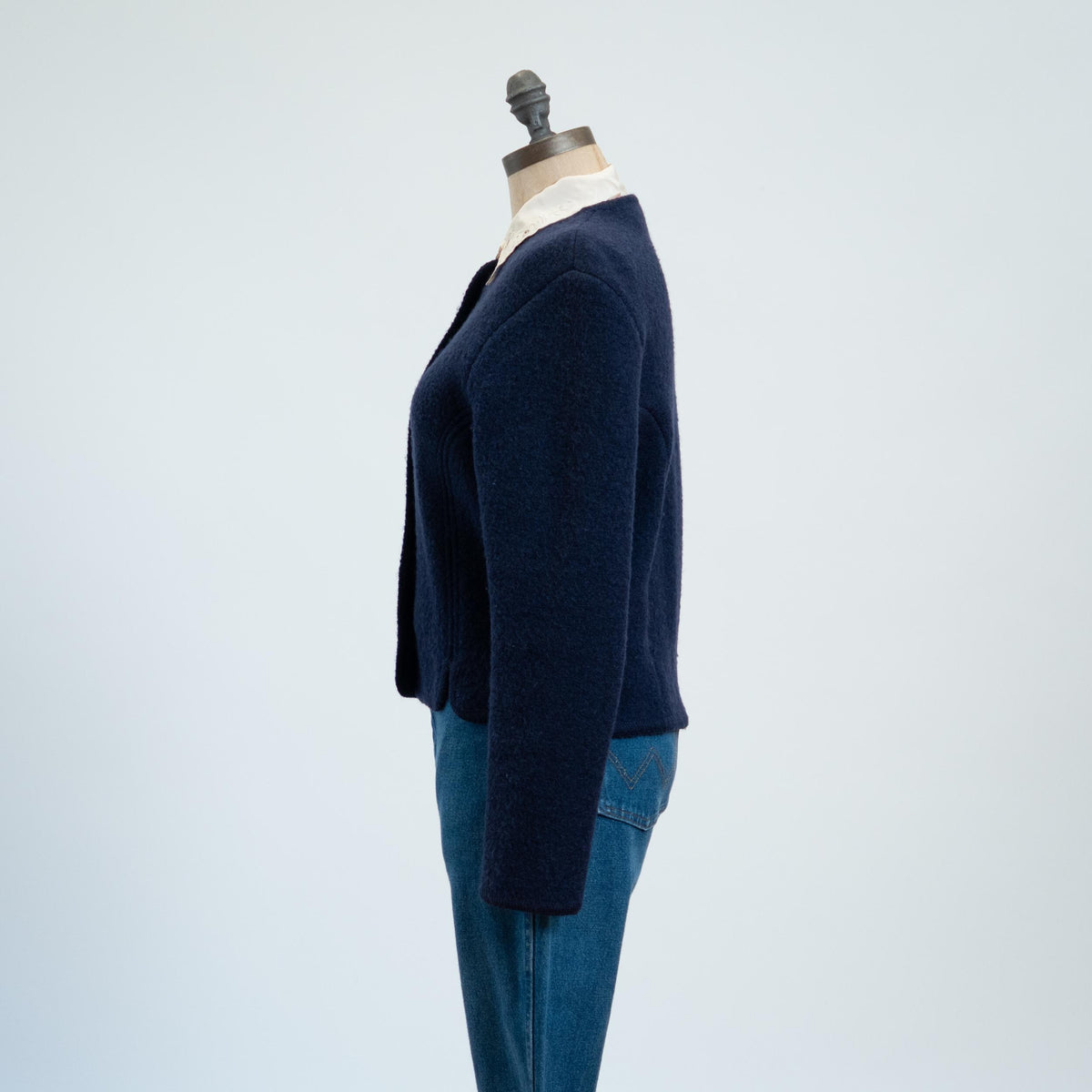 Vintage 80s Tyrolean Midnight Blue Wool Alpine Cardigan - Small | Knit Trachten Folk Sweater