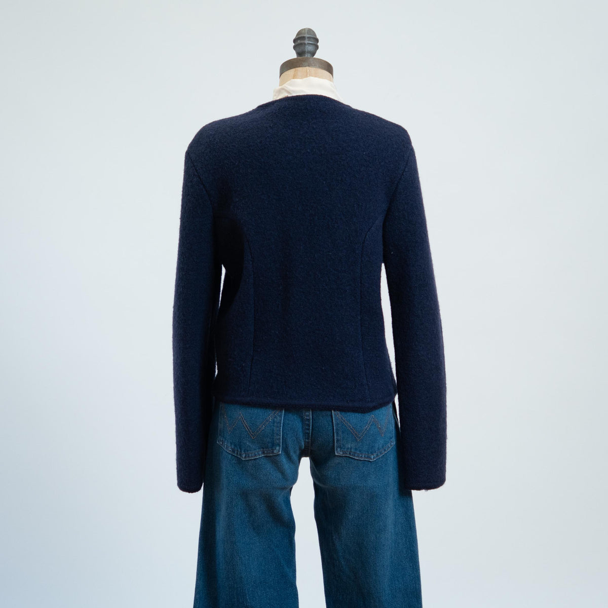 Vintage 80s Tyrolean Midnight Blue Wool Alpine Cardigan - Small | Knit Trachten Folk Sweater