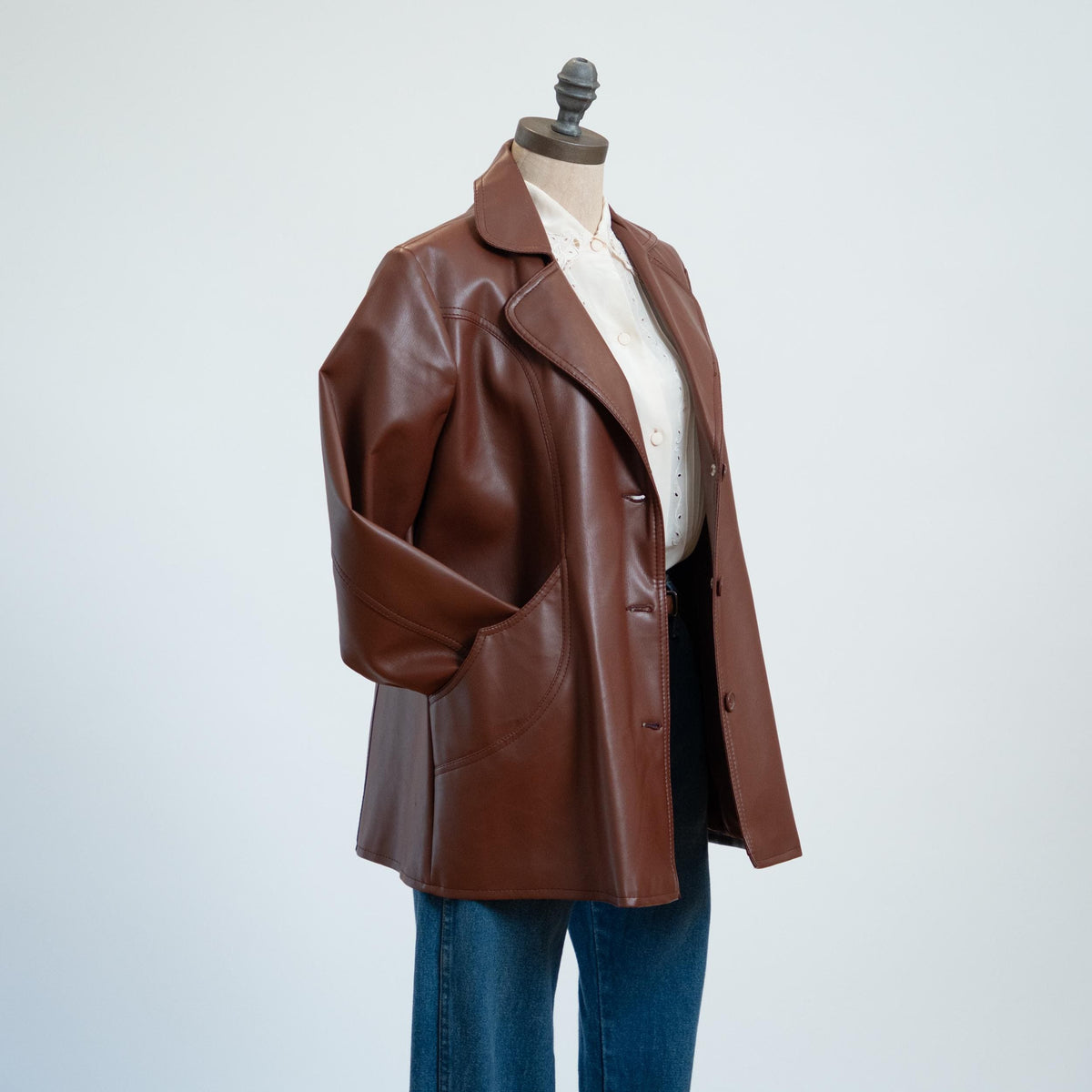 Vintage 70s Brown Vinyl Faux Leather Jacket - Extra Large | Button Up Notched Collar Blazer