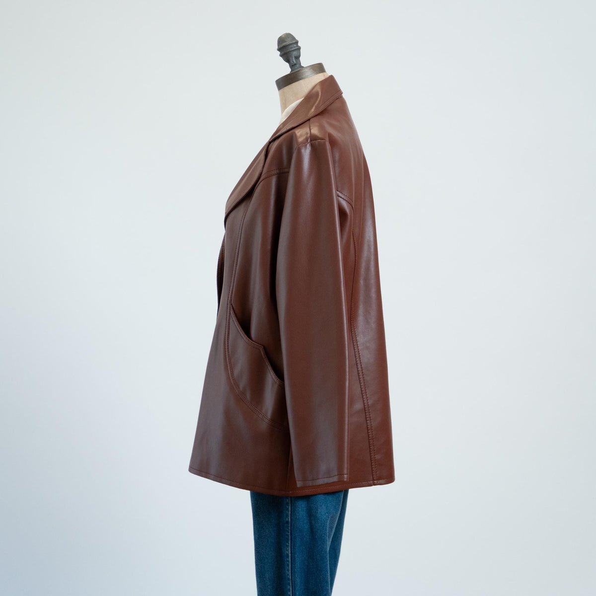 Vintage 70s Brown Vinyl Faux Leather Jacket - Extra Large | Button Up Notched Collar Blazer