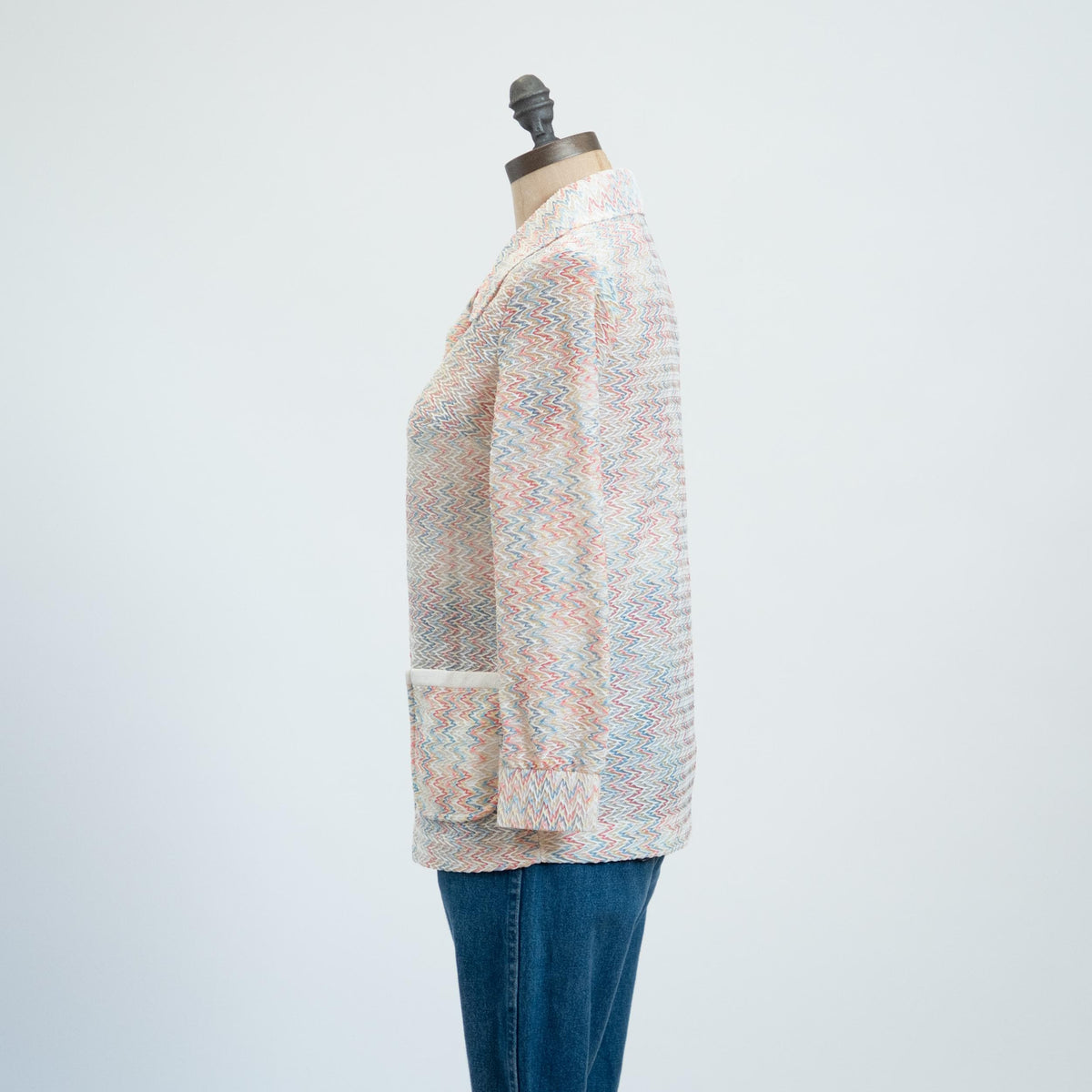 Vintage 70s Flame Stitch Knit Shirt - Medium | Zig Zag Striped Long Sleeve Collared Top