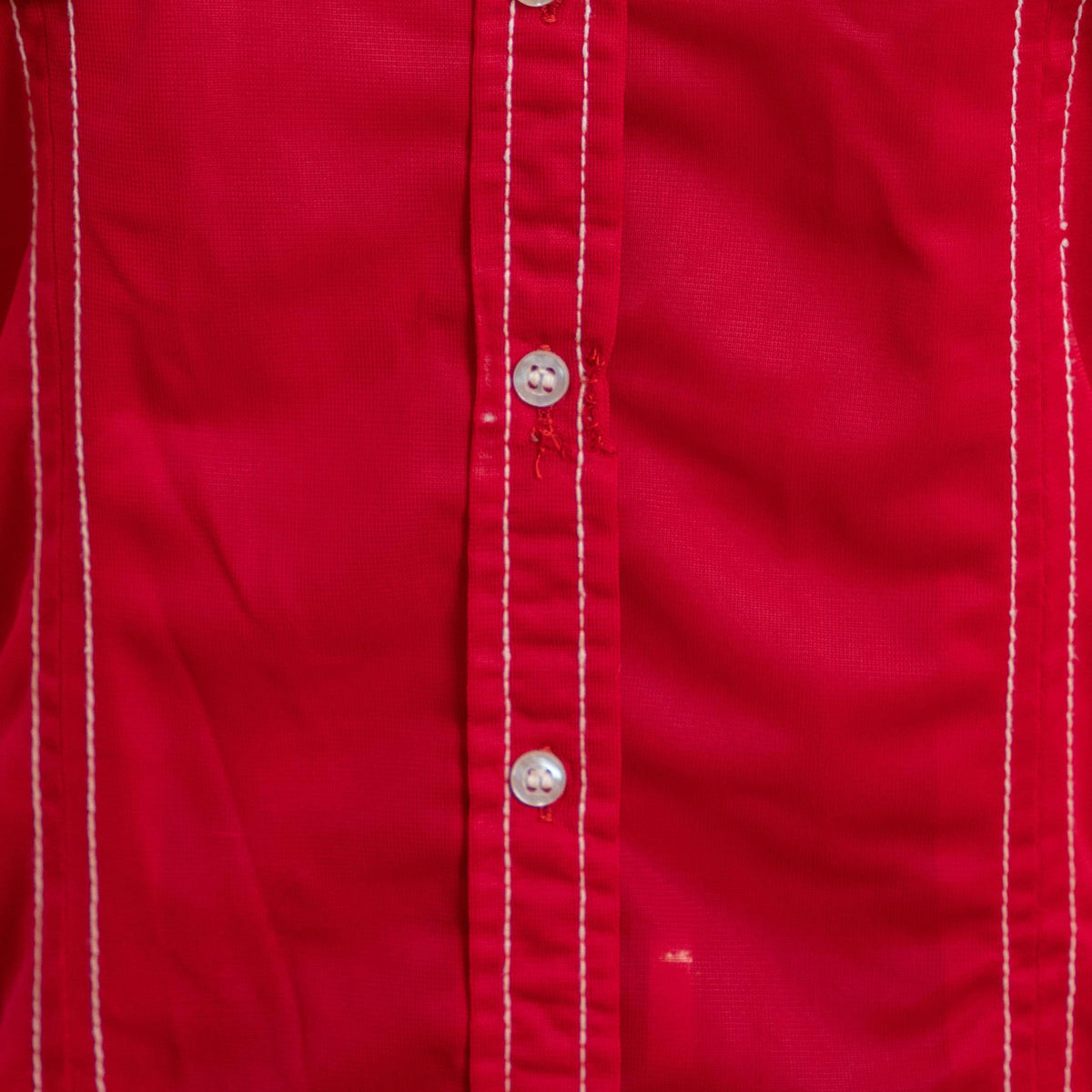 Vintage 70s Mod Red Button Up Dog Ear Collar Top, As Is - Extra Small | Long Sleeve Contrast Stitch Shirt