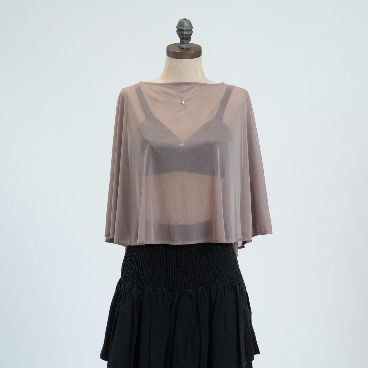 Vintage 90s Taupe Chiffon Capelet - Medium | Sheer Open Back Cover Up Crop Top