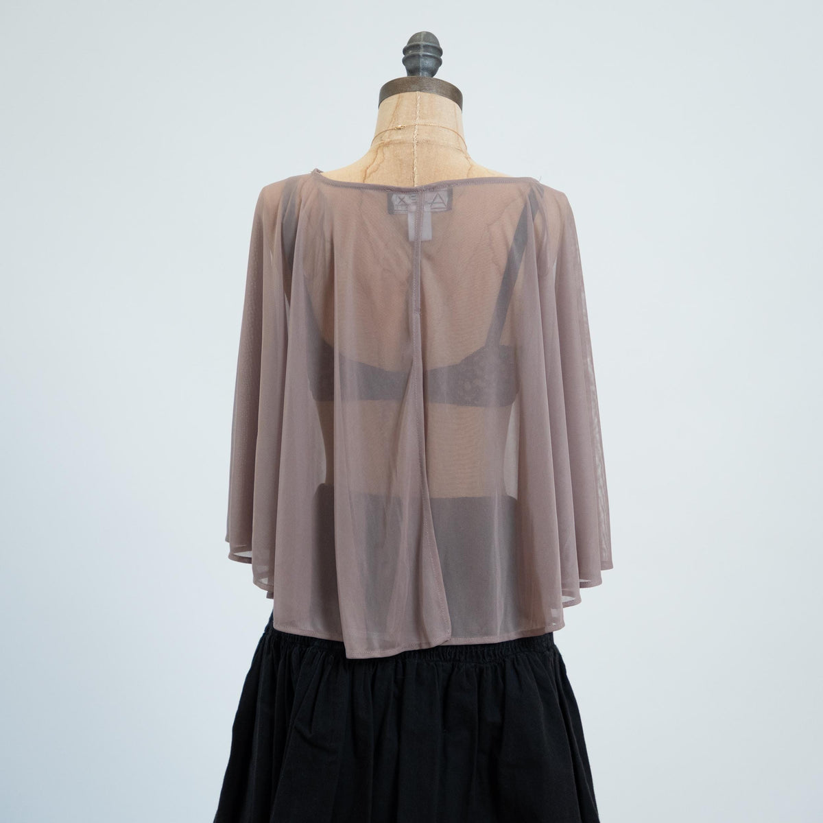 Vintage 90s Taupe Chiffon Capelet - Medium | Sheer Open Back Cover Up Crop Top