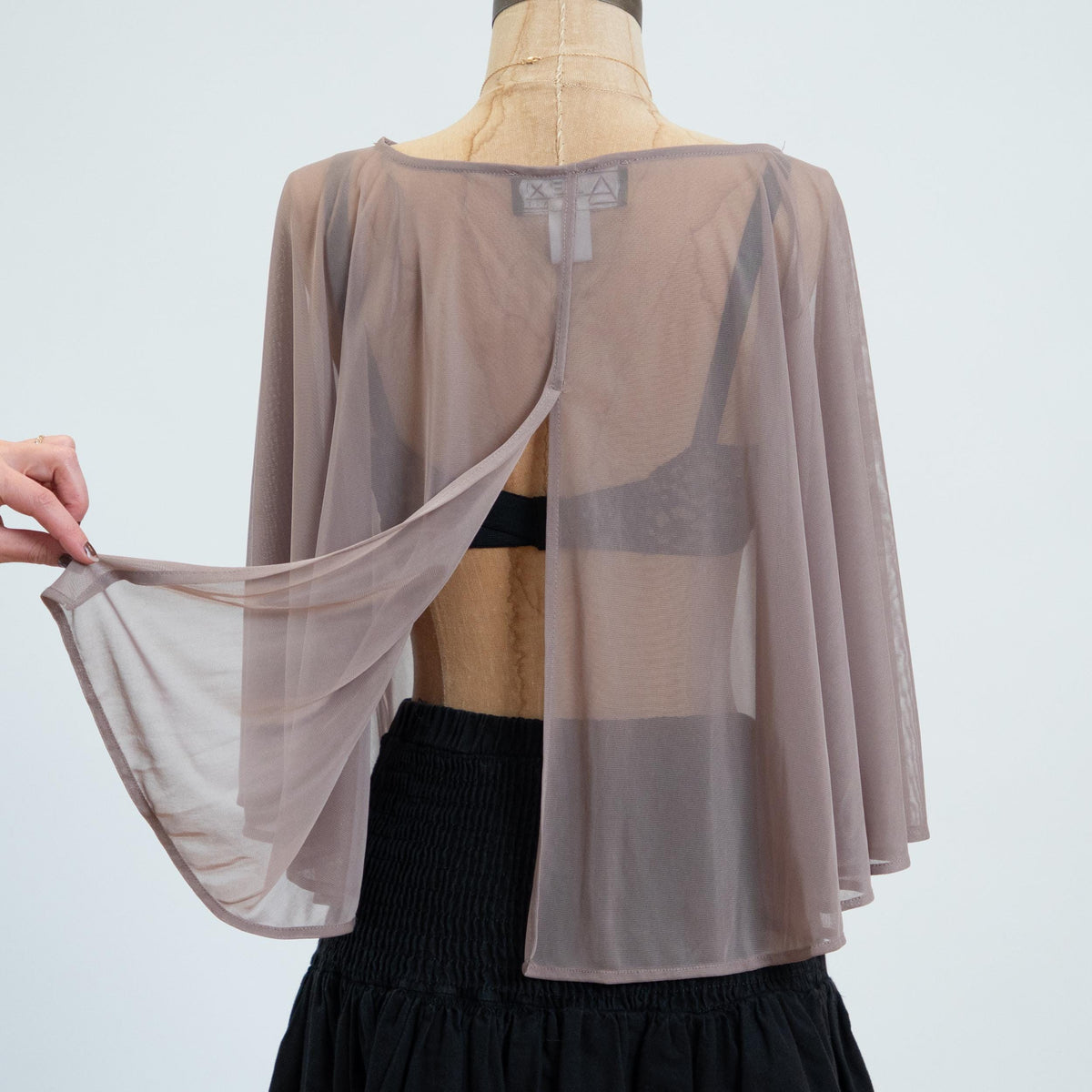Vintage 90s Taupe Chiffon Capelet - Medium | Sheer Open Back Cover Up Crop Top