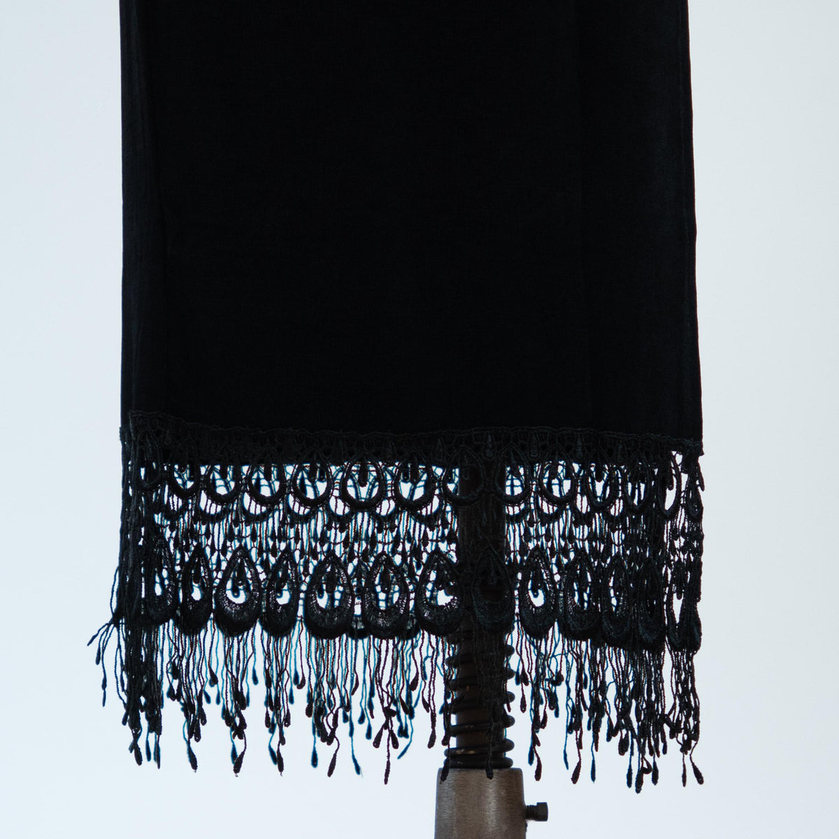 Vintage 90s Slinky Black Fringe Maxi Skirt - Medium to Large | Whimsigoth Stretchy High Waisted Long Skirt