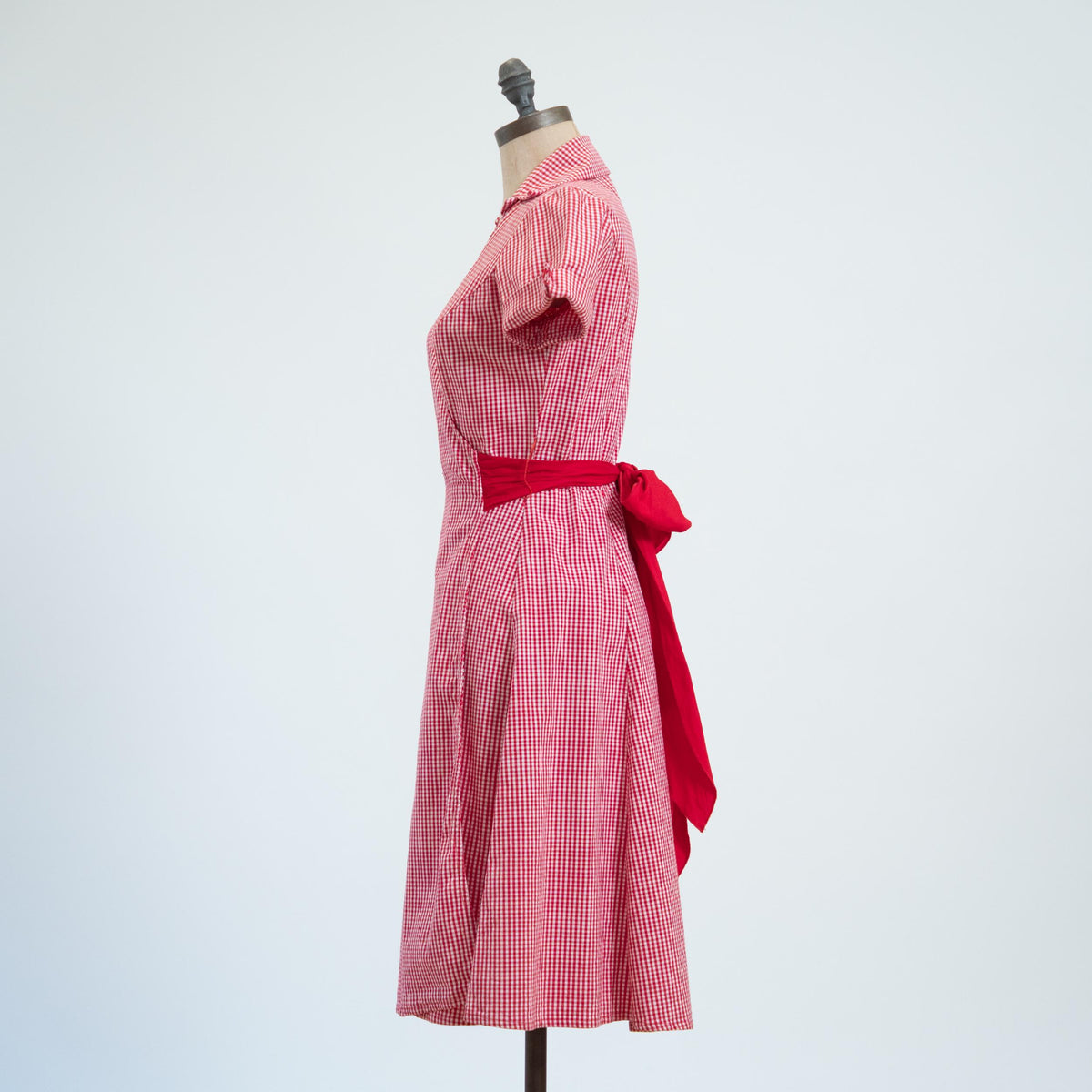 Vintage 90s Red & White Gingham Picnic Dress - Small | Retro Midi Wrap Dress