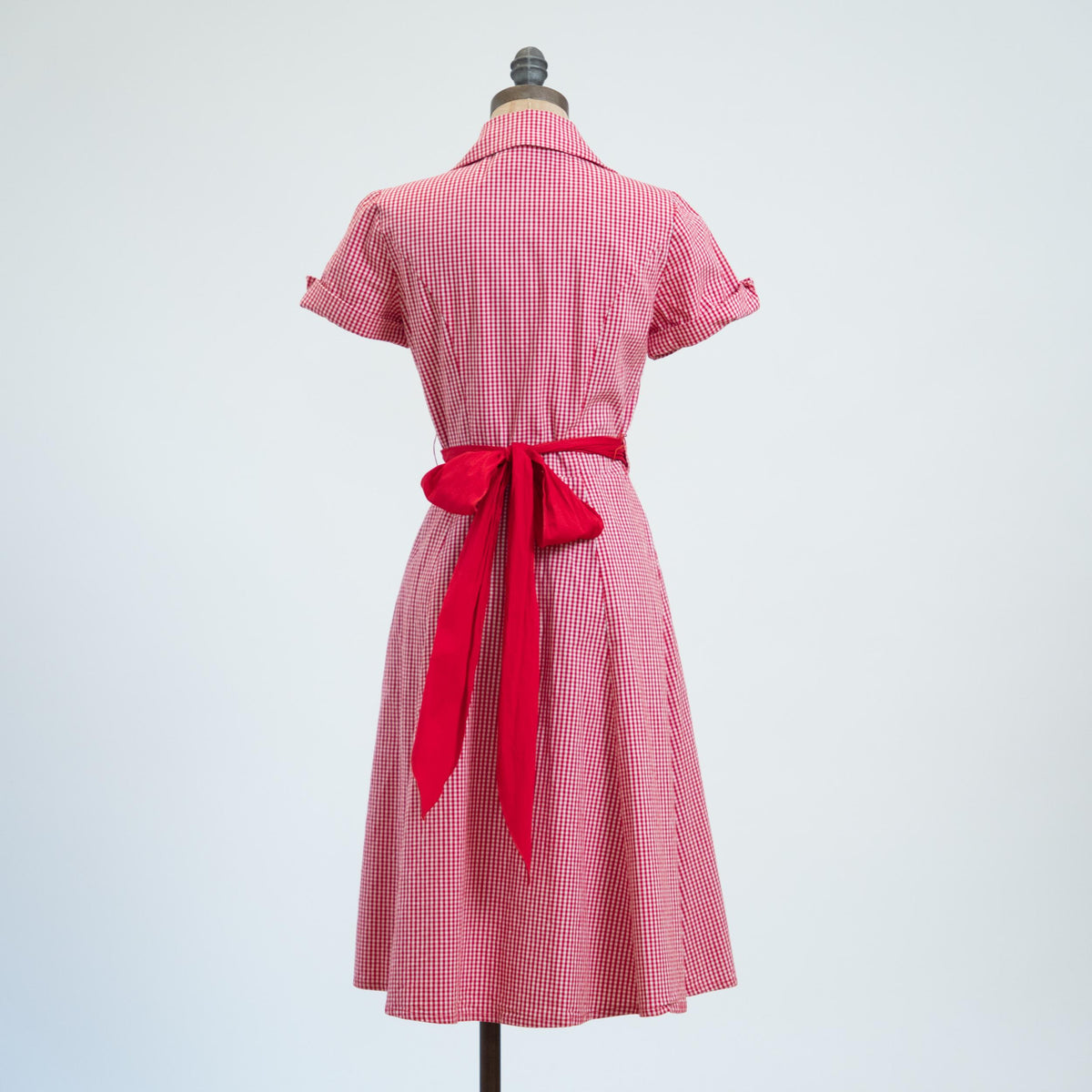 Vintage 90s Red & White Gingham Picnic Dress - Small | Retro Midi Wrap Dress