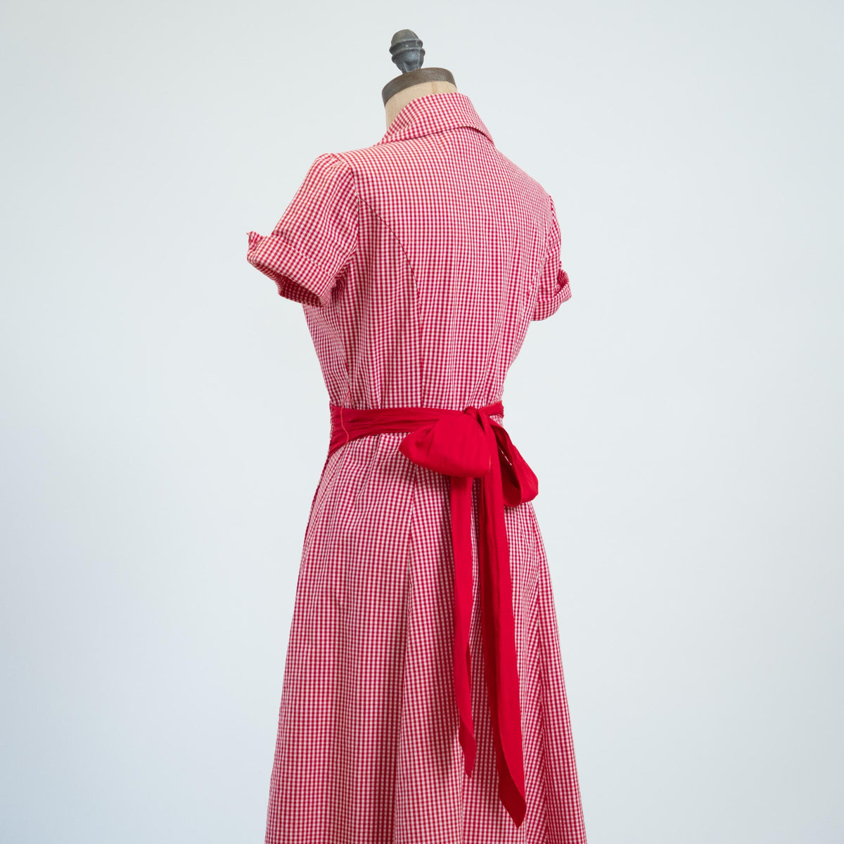 Vintage 90s Red & White Gingham Picnic Dress - Small | Retro Midi Wrap Dress