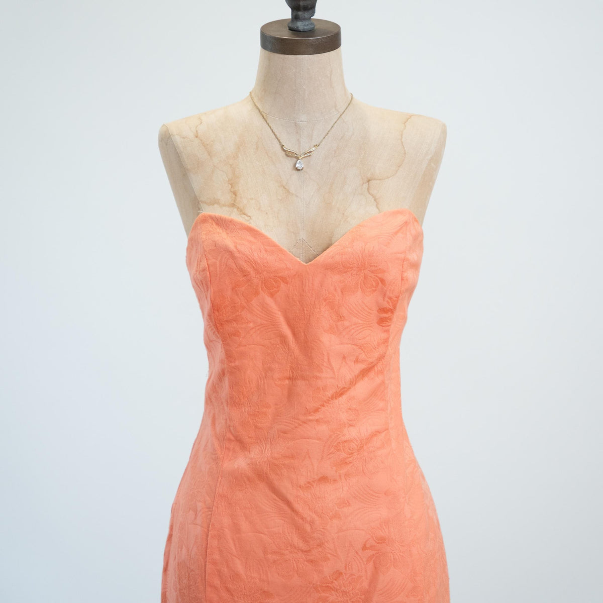 Vintage 80s Peach Jacquard Strapless Mini Dress - Medium | AJ Bari Cocktail Party Dress