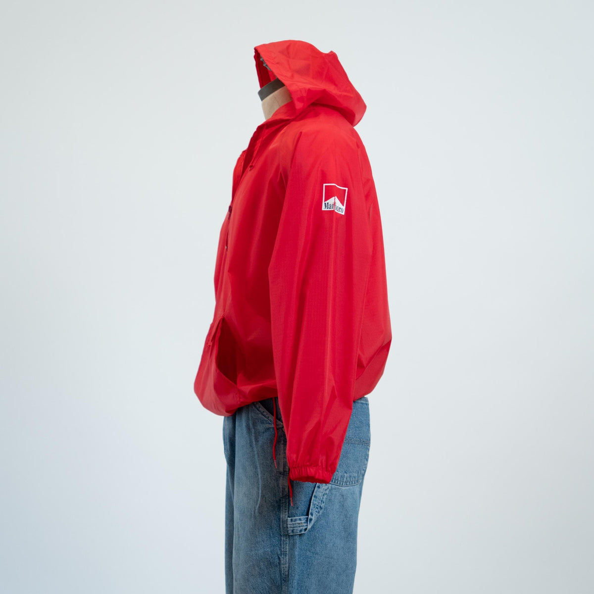 Vintage 90s Marlboro Hooded Windbreaker - Large | Red Cigarette Brand Lightweight Pullover Jacket