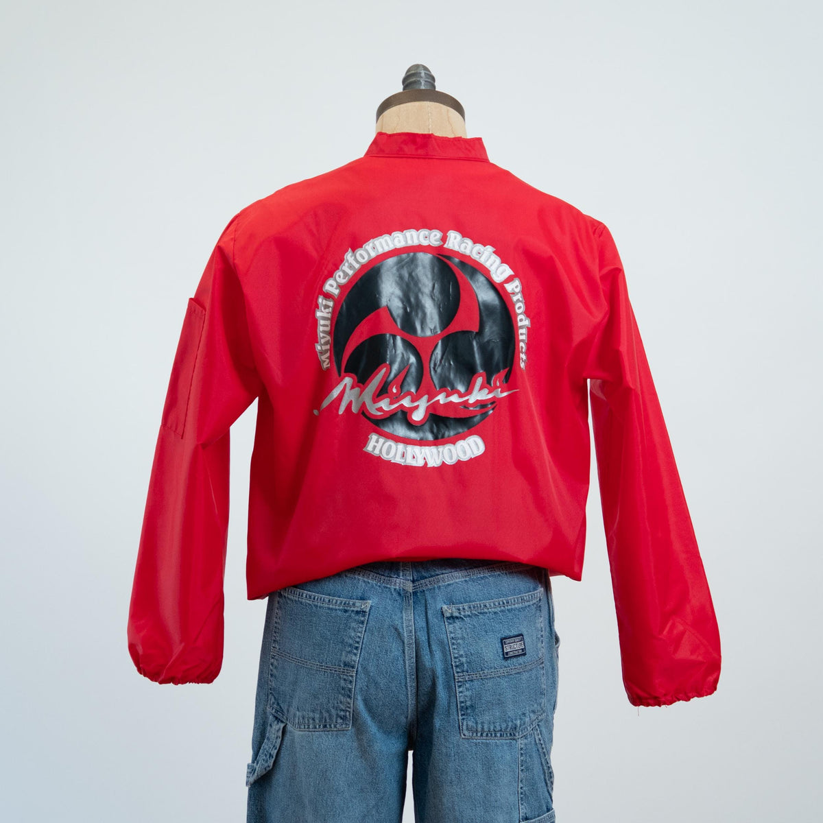Vintage 80s Miyuki Racing Windbreaker - Medium | Hollywood Red Striped Biker Jacket