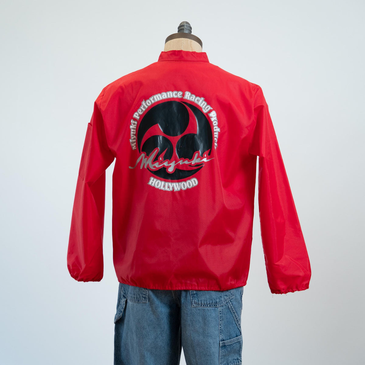Vintage 80s Miyuki Racing Windbreaker - Medium | Hollywood Red Striped Biker Jacket