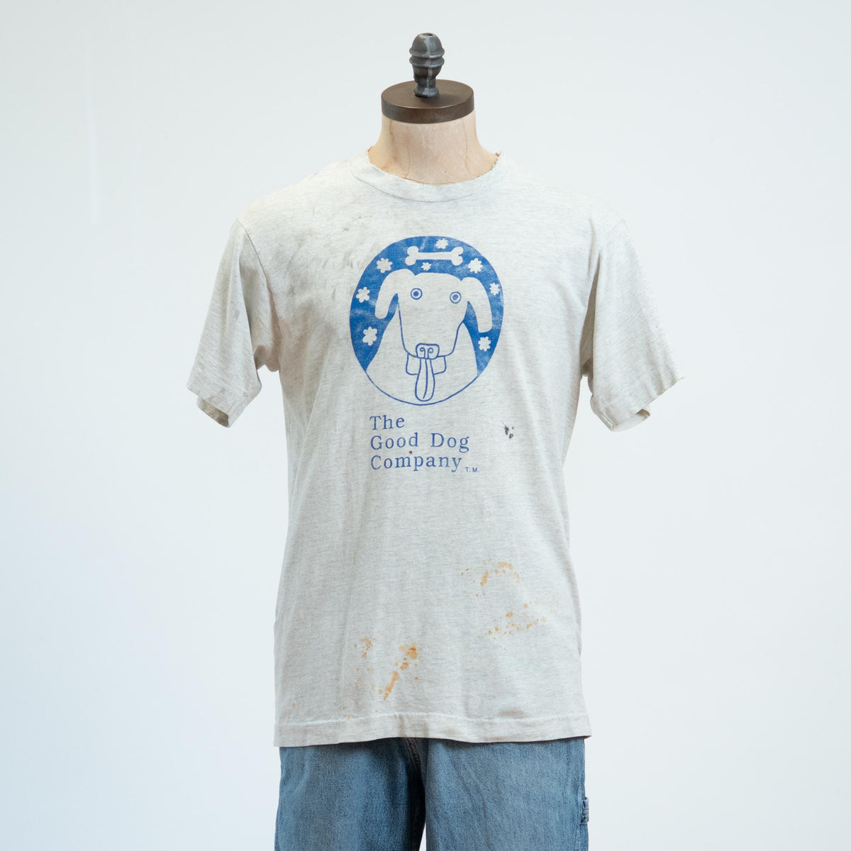 Vintage 90s "The Good Dog Company" Thrashed T Shirt - Large | Heather Gray Distressed Graphic Tee
