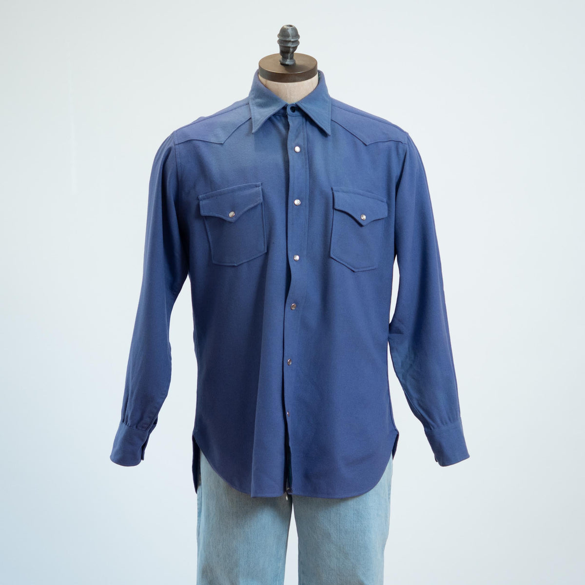 Vintage 70s Pendleton Slate Blue Wool Pearl Snap Shirt - Large | Western Distressed Long Sleeve Overshirt