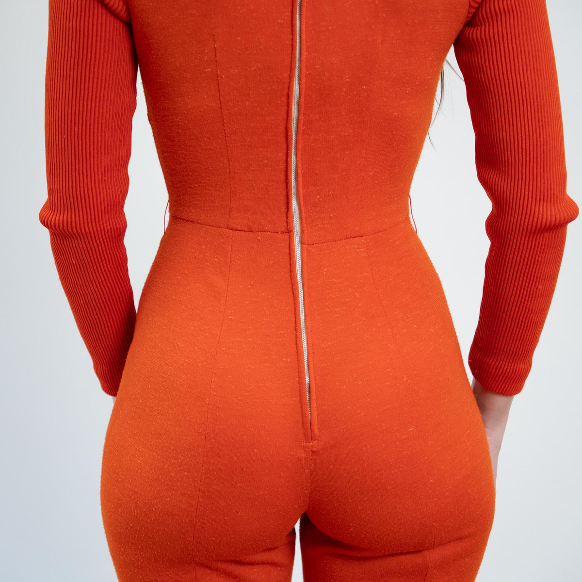 Vintage 70s Orange Plaid Flared Jumpsuit - Extra Small | Retro Disco Leisure Suit Pantsuit