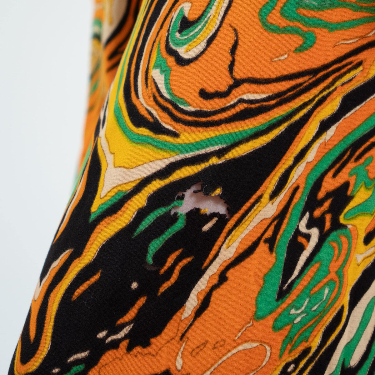 Vintage 60s 70s Psychedelic Orange Marbled Maxi Dress - Extra Small | Boho Long Sleeve Abstract Print Dress