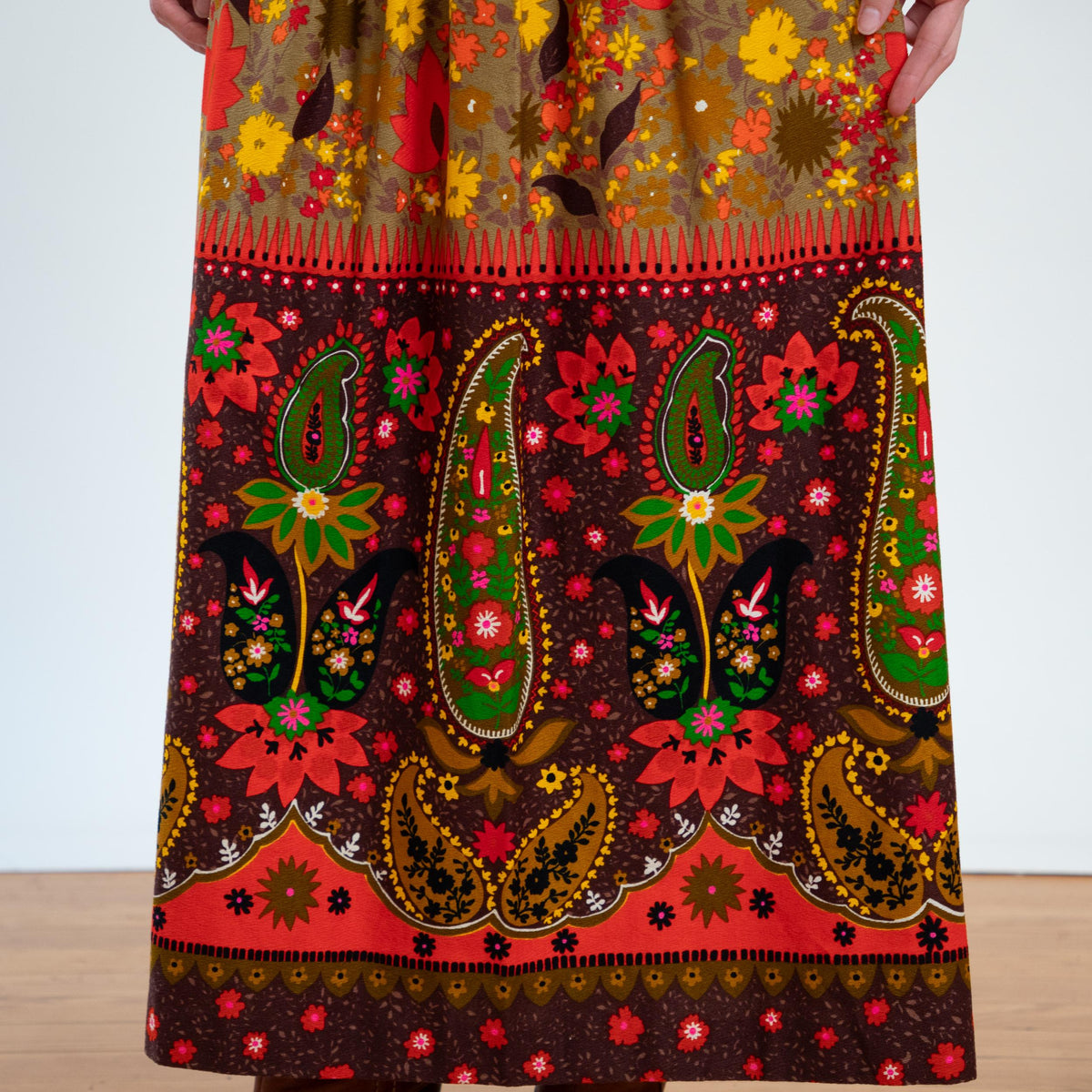Vintage 70s Hawaiian Flower Power Maxi Skirt - Small to Medium | Boho Barkcloth Long Hostess Skirt