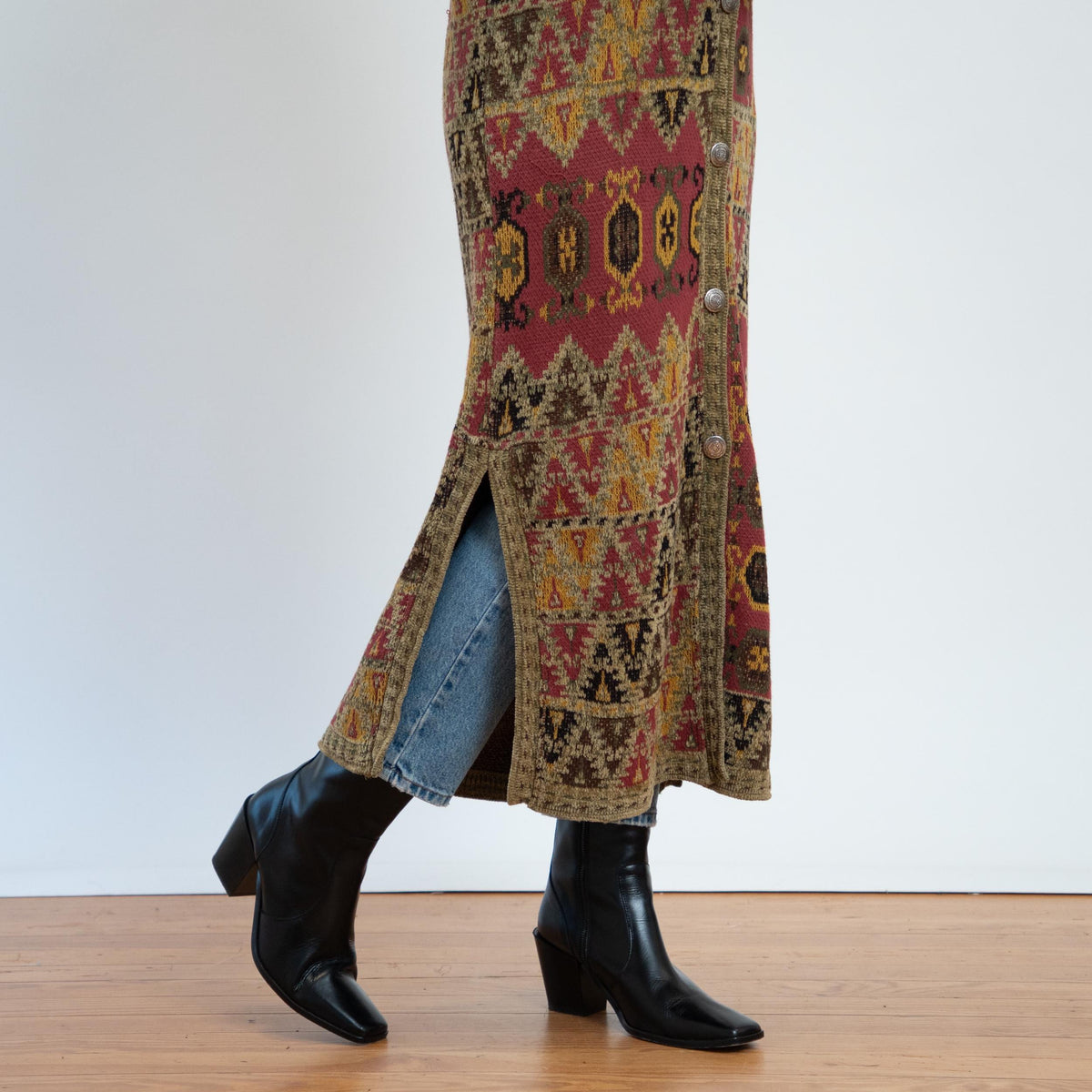 Vintage 90s Chenille Tapestry Duster Cardigan - Small | Boho Soft Surroundings Long Sweater Jacket