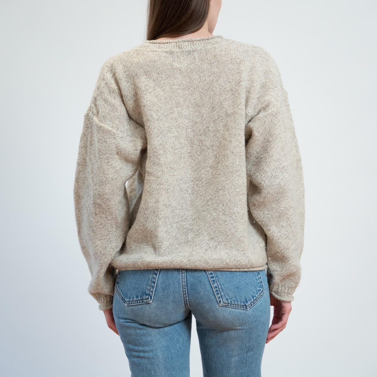 Vintage 90s Y2K Woolrich Oatmeal Roll Neck Sweater - Small | Wool Knit Drop Shoulder Pullover