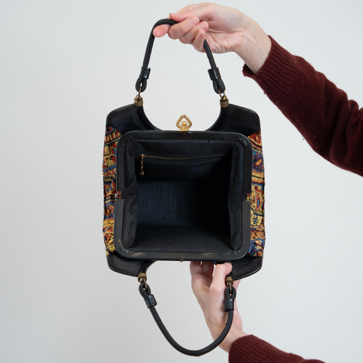 Vintage 60s Cara Tapestry Carpet Bag | Chenille Top Handle Purse