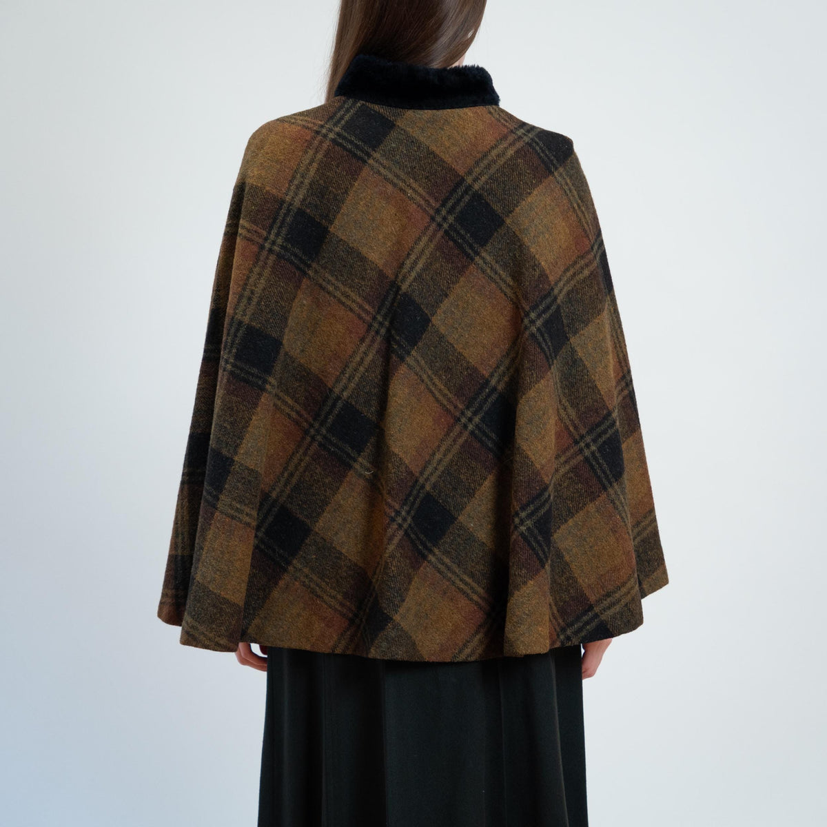 Vintage 60s Plaid Wool Plush Trim Cape - Small to Medium | Queen Of The Capes Tartan Poncho