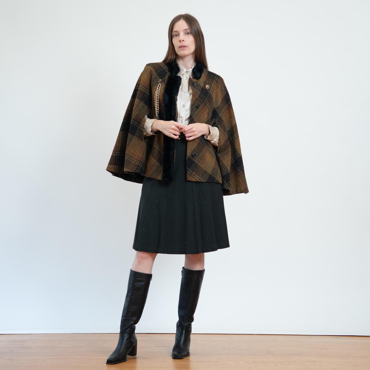Vintage 60s Plaid Wool Plush Trim Cape - Small to Medium | Queen Of The Capes Tartan Poncho