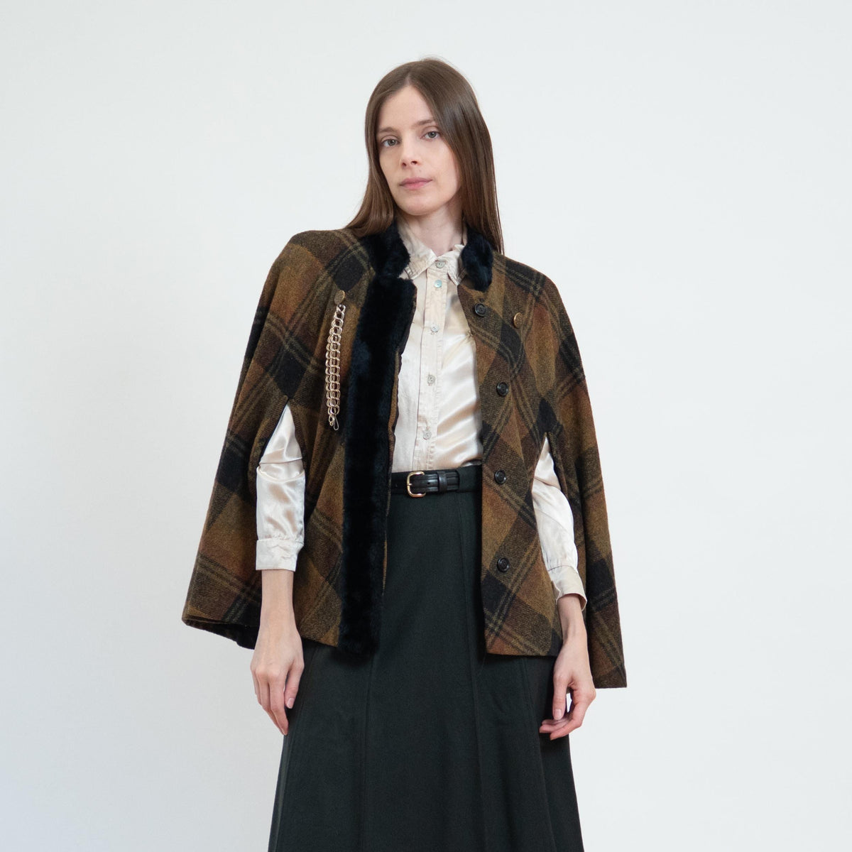 Vintage 60s Plaid Wool Plush Trim Cape - Small to Medium | Queen Of The Capes Tartan Poncho