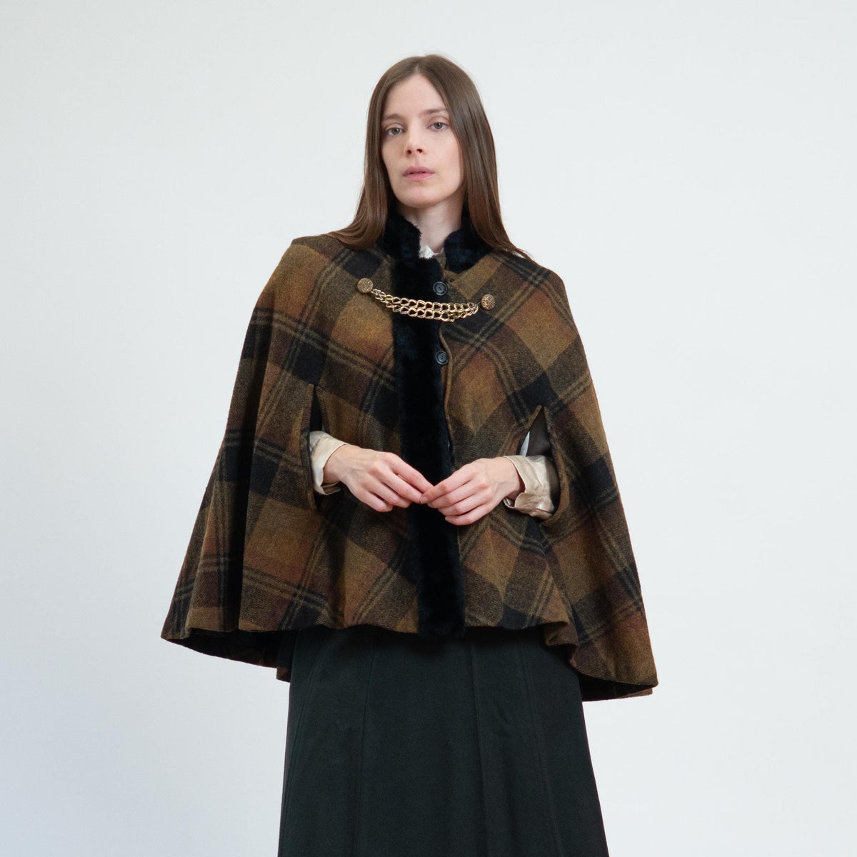 Vintage 60s Plaid Wool Plush Trim Cape - Small to Medium | Queen Of The Capes Tartan Poncho