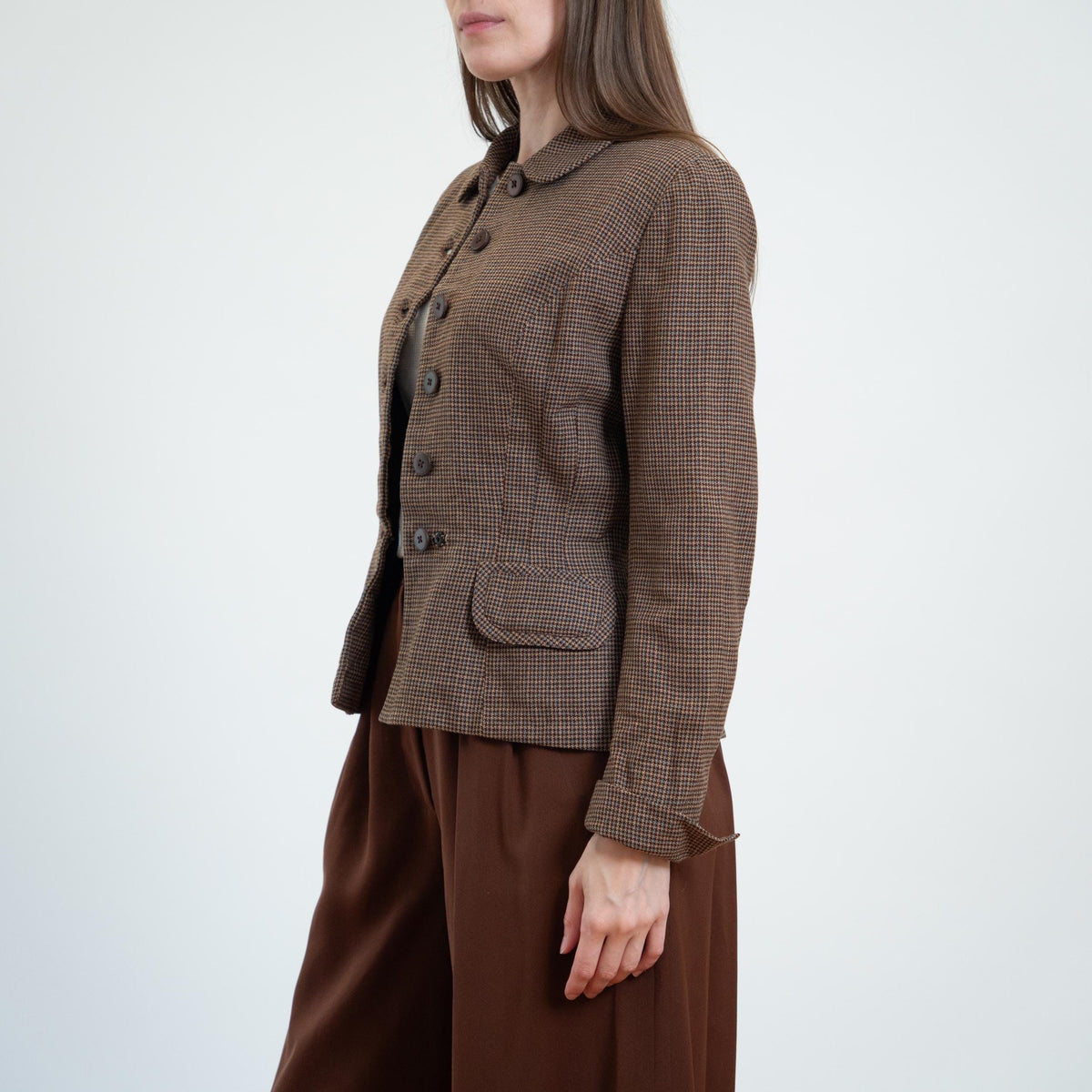 Vintage 40s Brown Tweed Fitted Blazer - Small | 1940s Button Up Wool Jacket